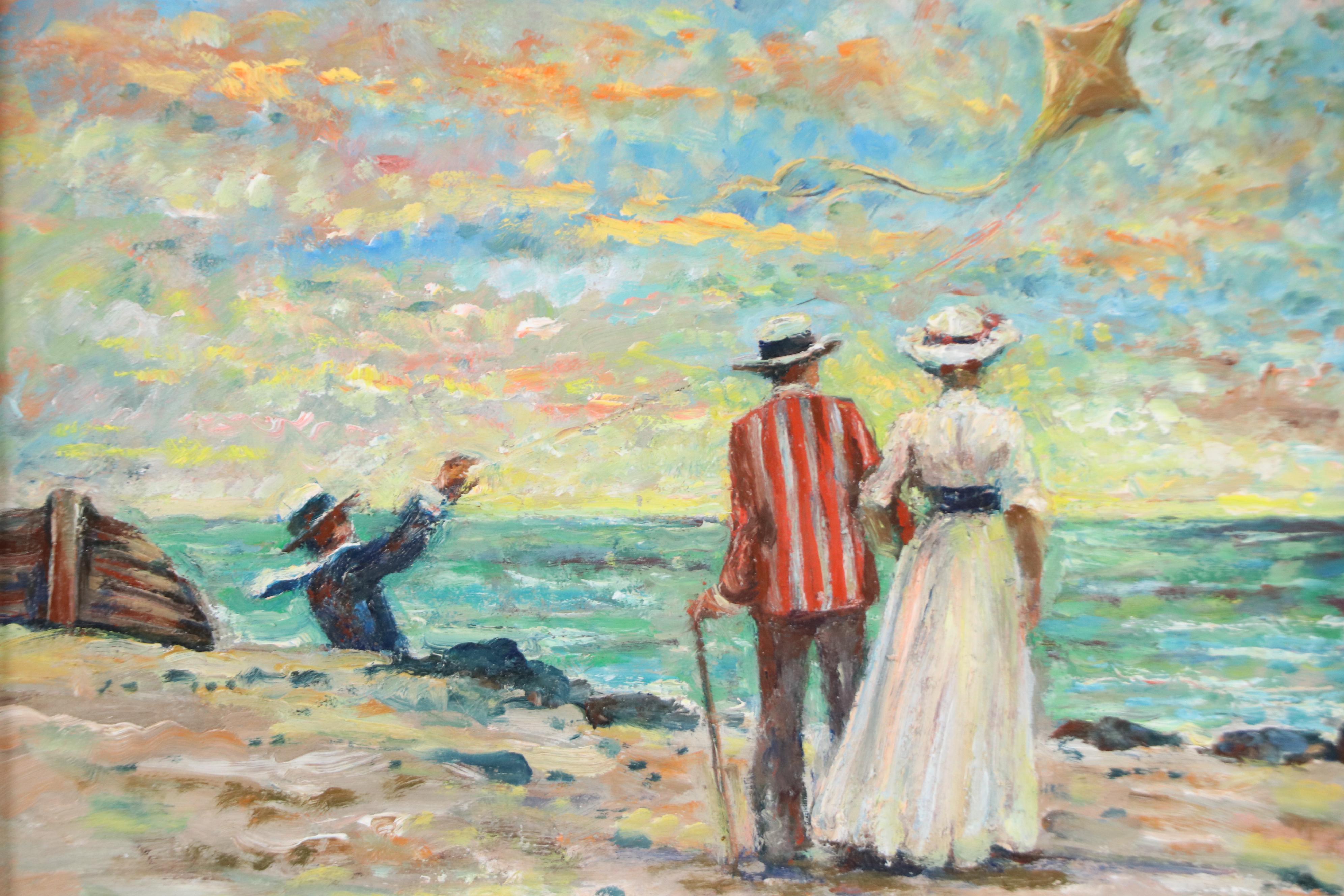 Philip Corley Impressionist Style Oil Painting "The Beach," Late 20th Century