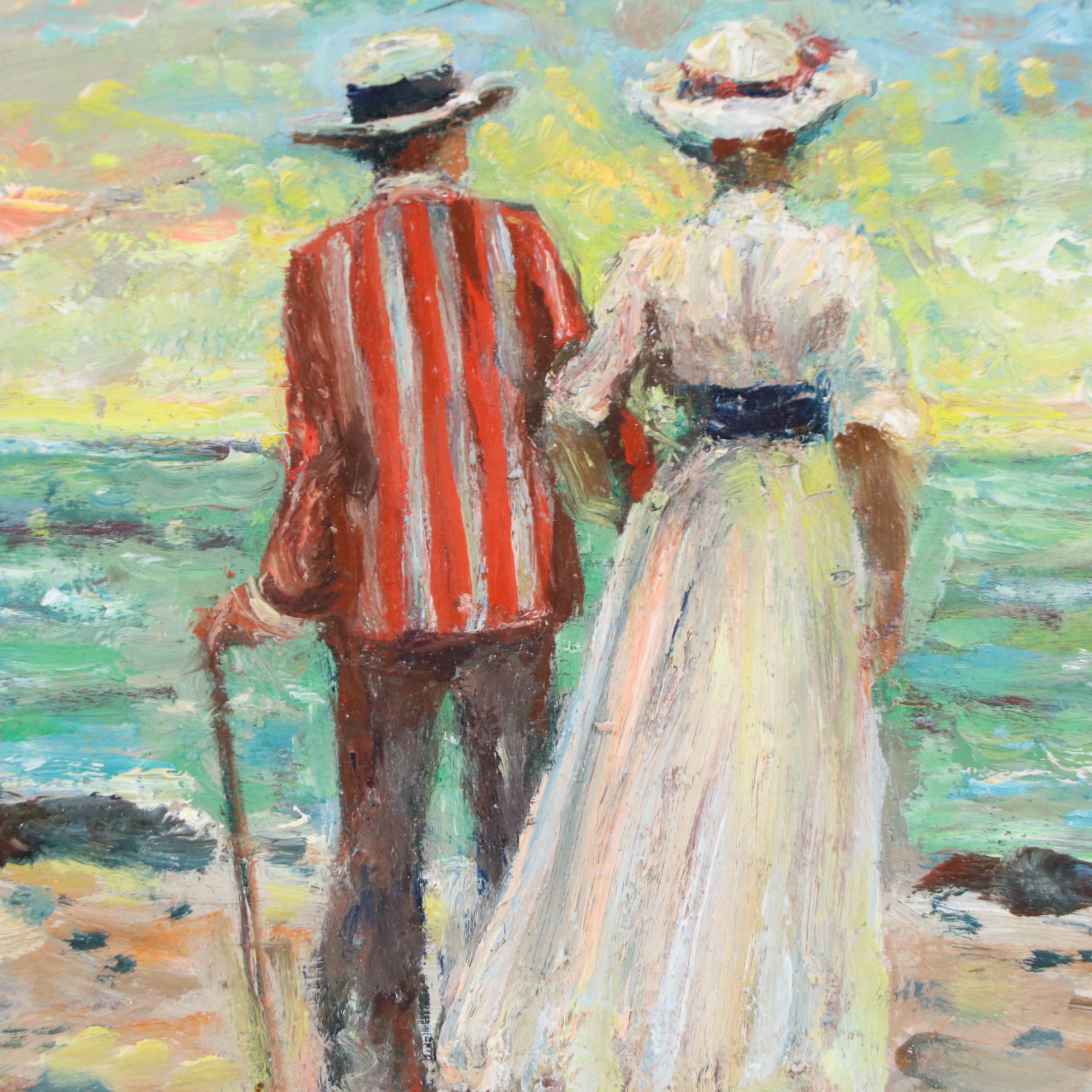 Philip Corley Impressionist Style Oil Painting "The Beach," Late 20th Century
