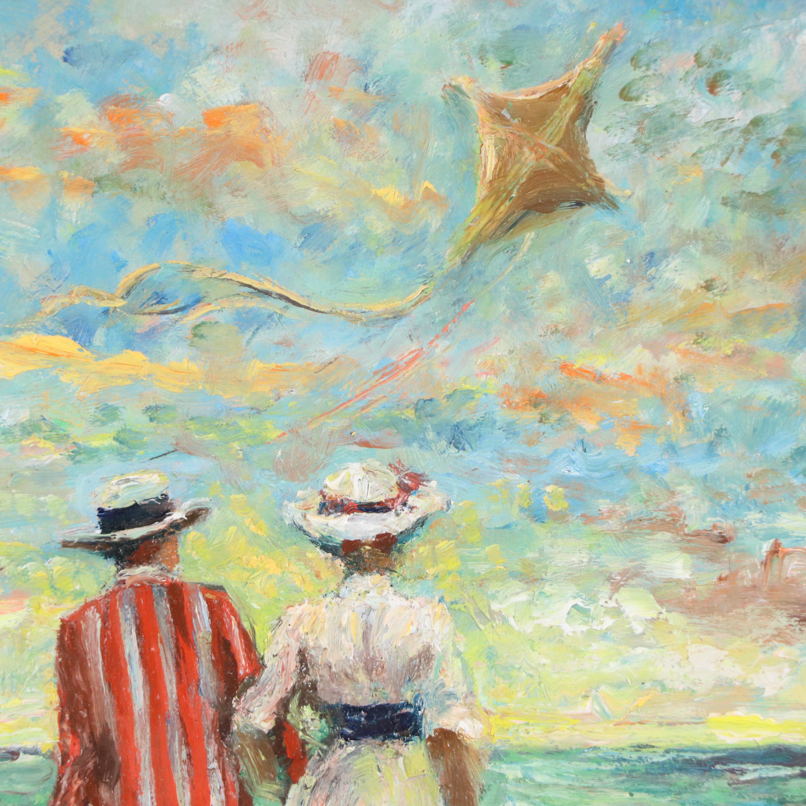 Philip Corley Impressionist Style Oil Painting "The Beach," Late 20th Century