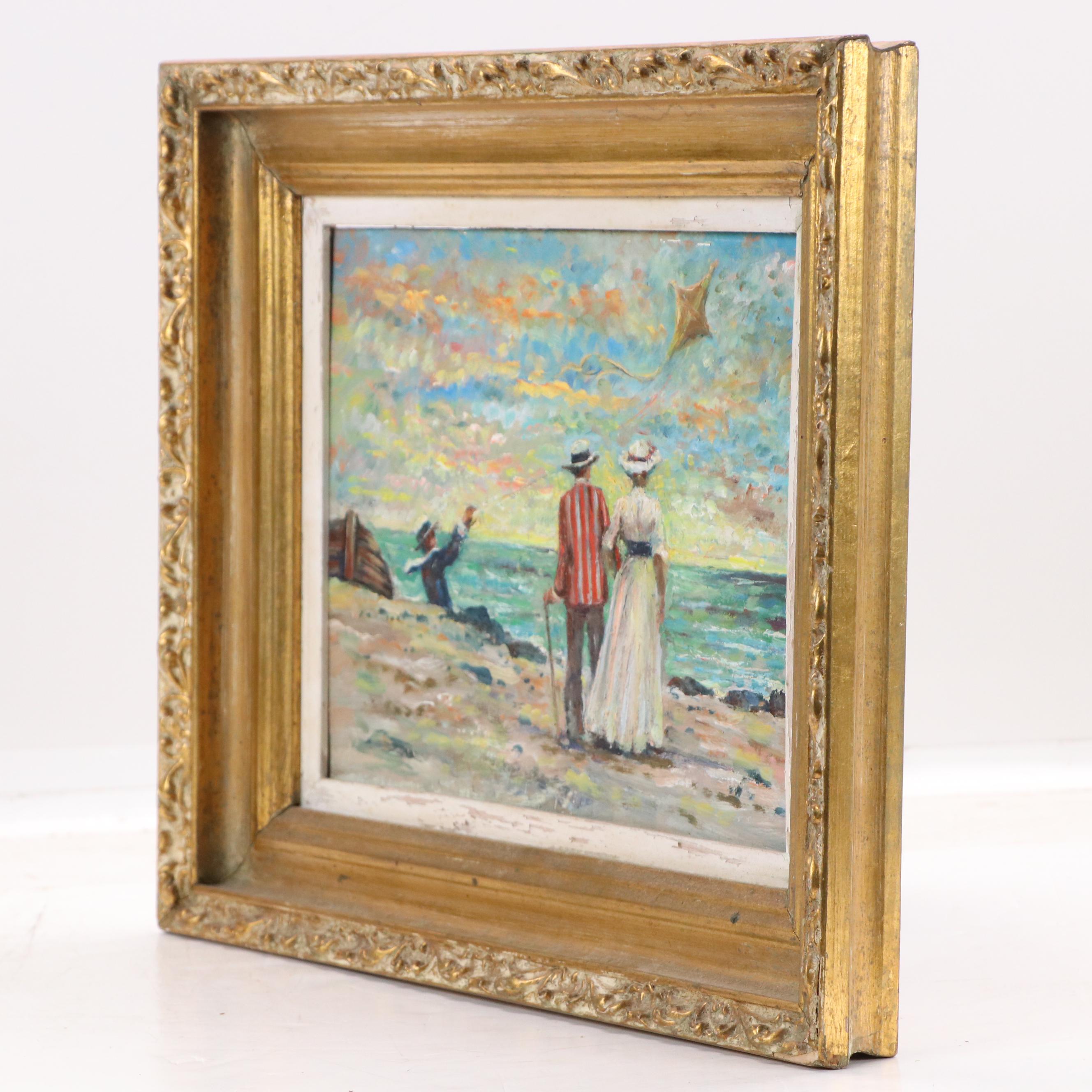 Philip Corley Impressionist Style Oil Painting "The Beach," Late 20th Century