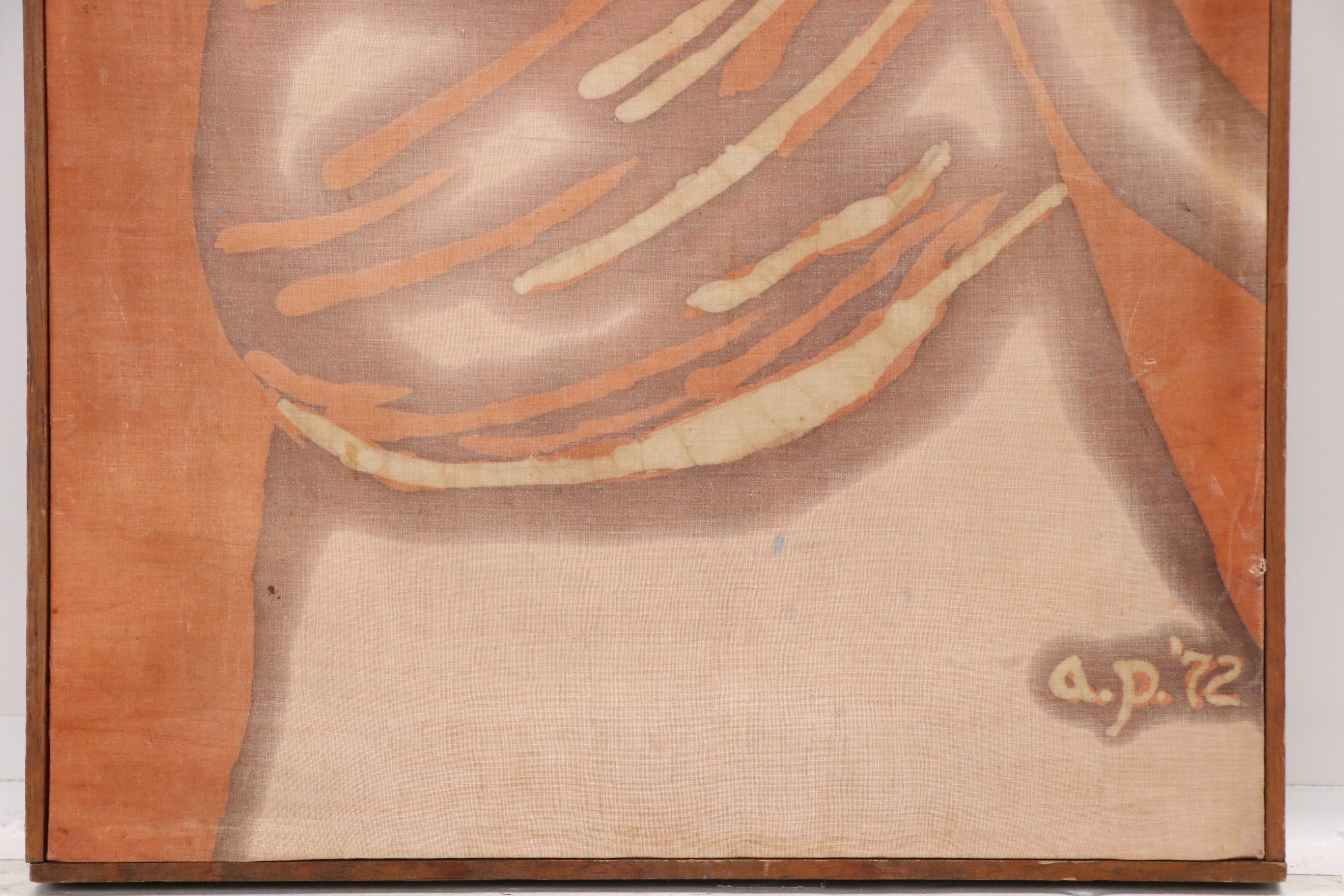 Stylized Oil Painting of Mother Carrying Child, 1972