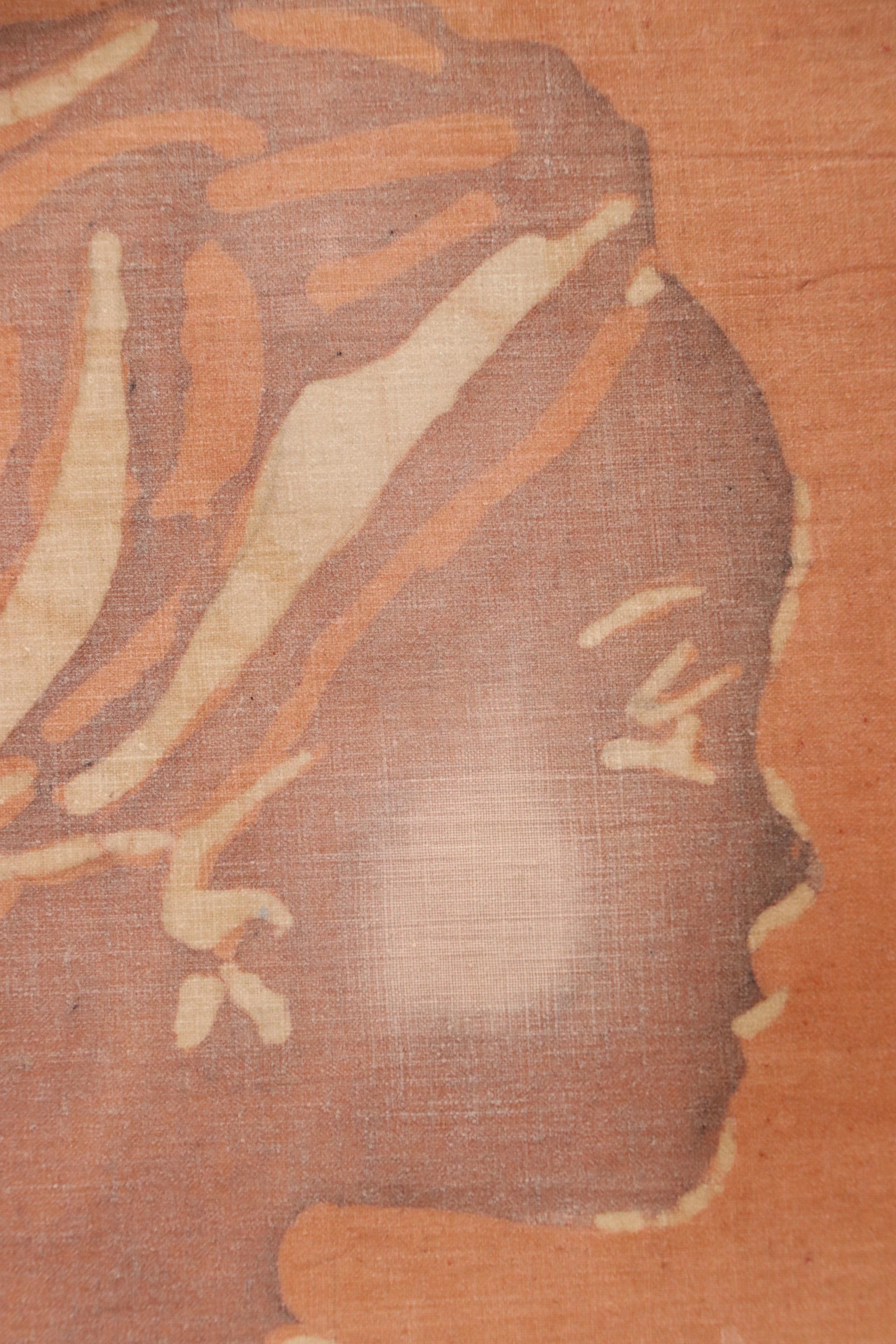 Stylized Oil Painting of Mother Carrying Child, 1972