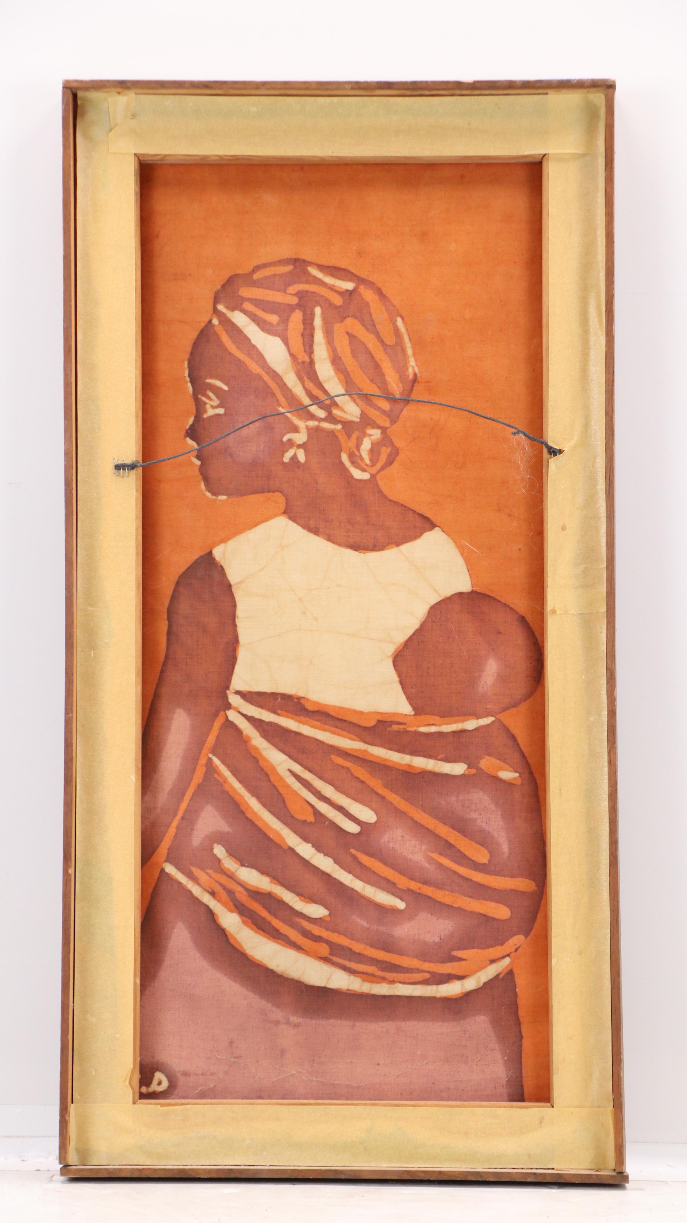 Stylized Oil Painting of Mother Carrying Child, 1972