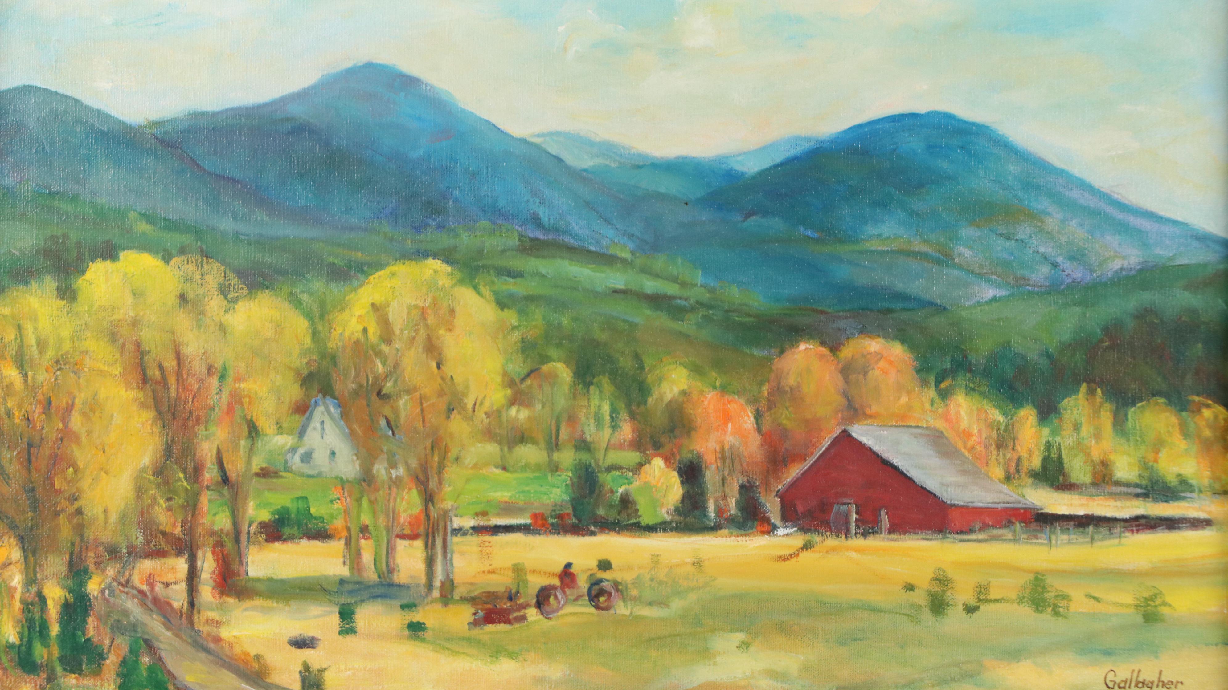 Gallagher Oil Painting of Rural Landscape with Farm