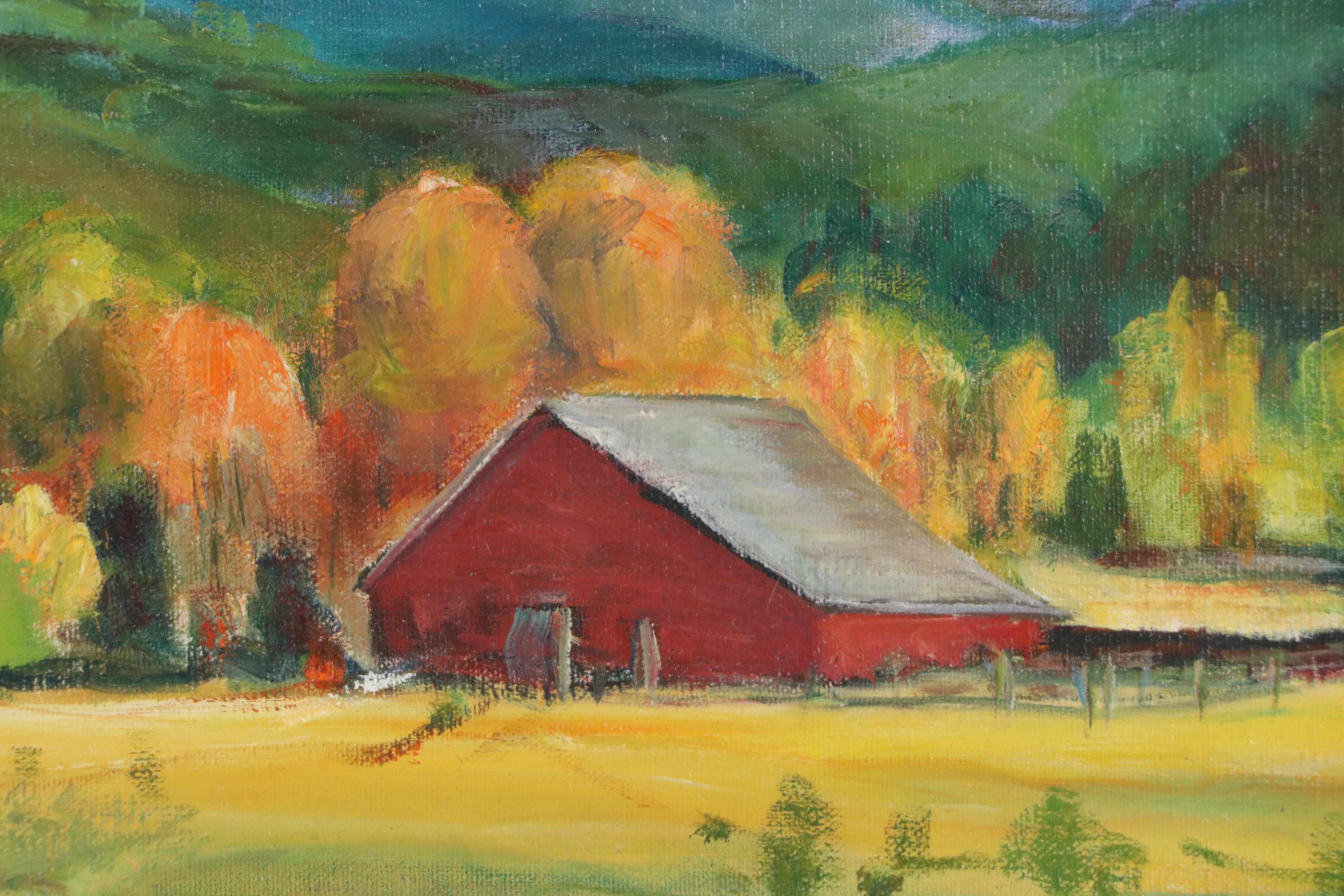 Gallagher Oil Painting of Rural Landscape with Farm