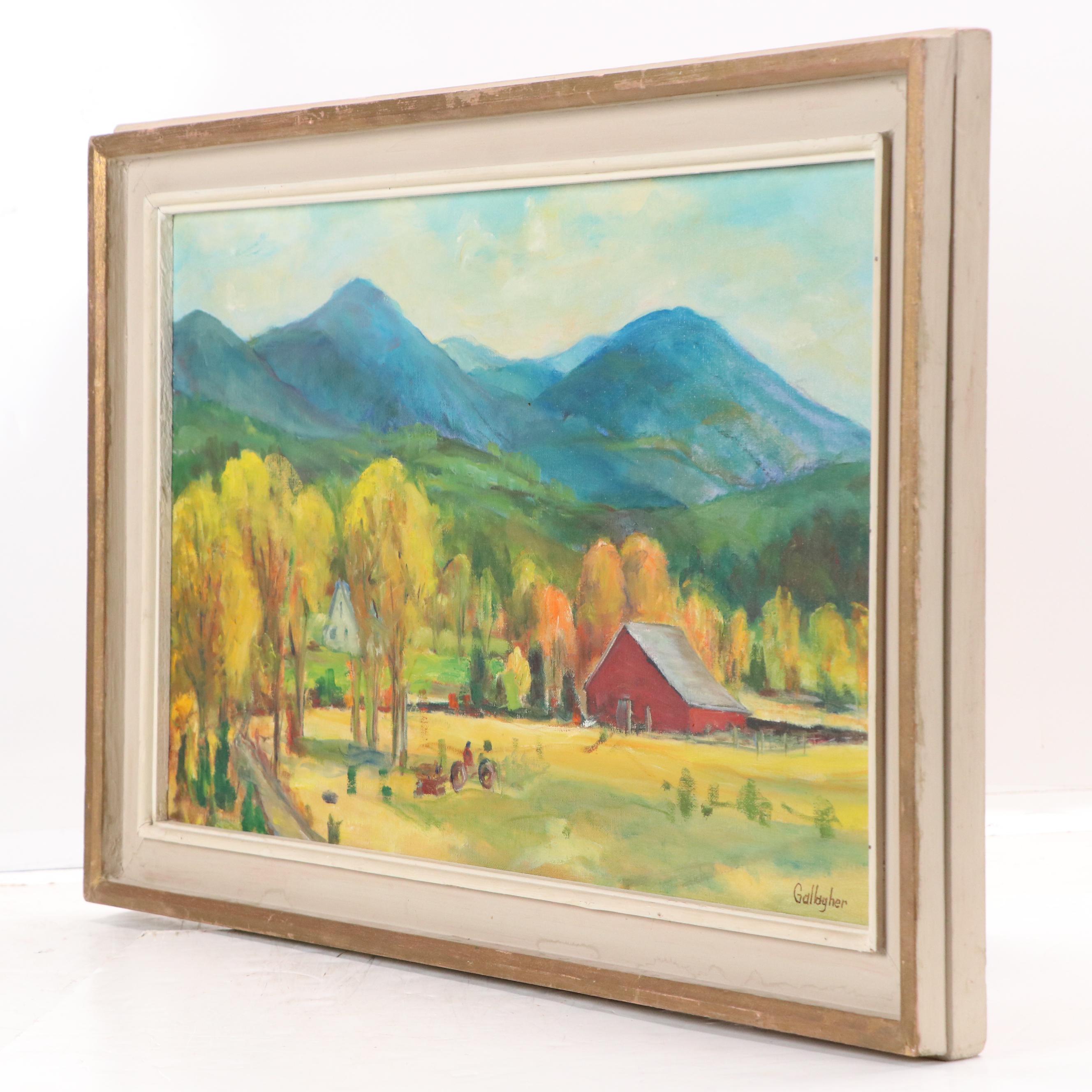 Gallagher Oil Painting of Rural Landscape with Farm