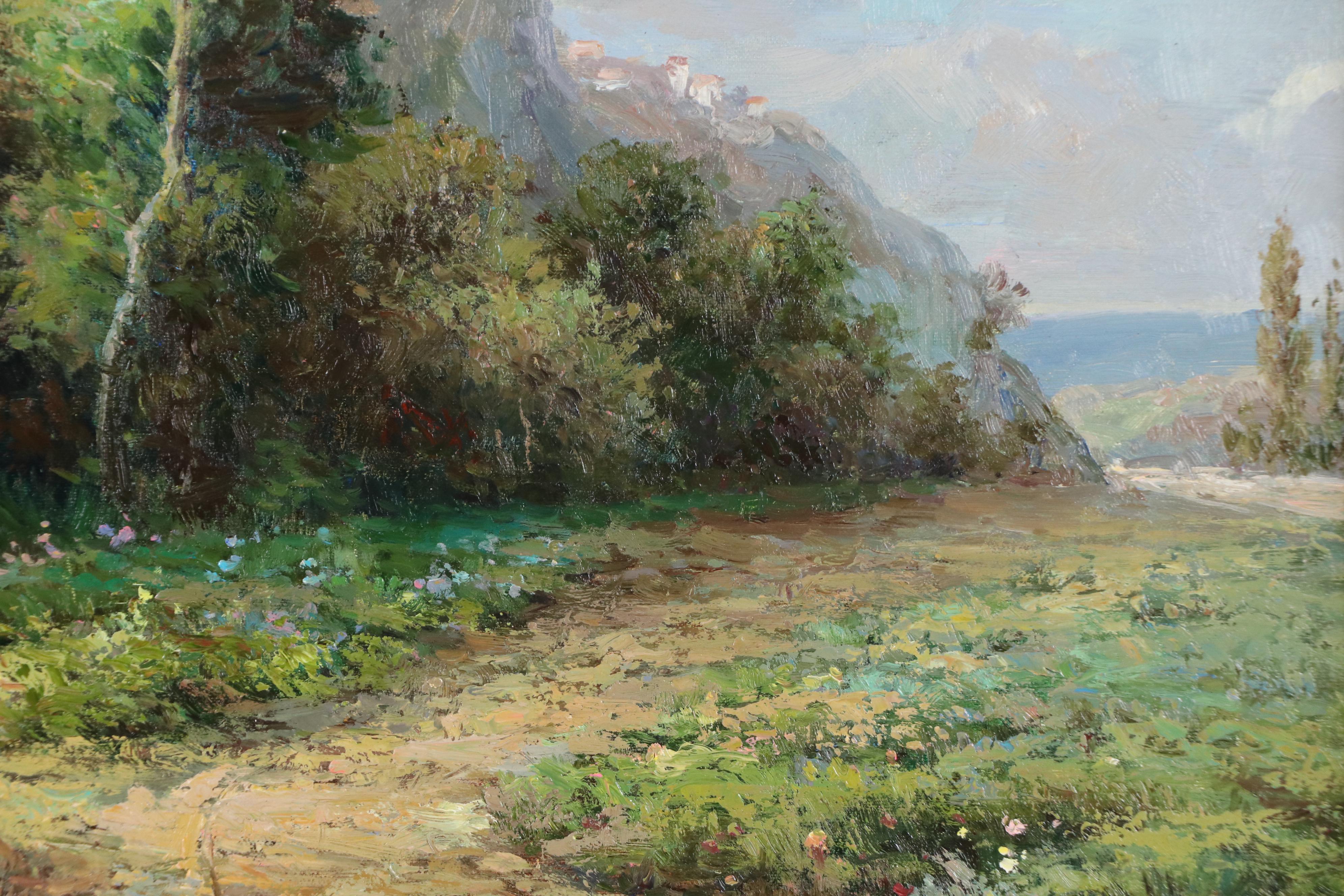 John Rollins Landscape Oil Painting with Stone Monument, Mid–Late 20th Century