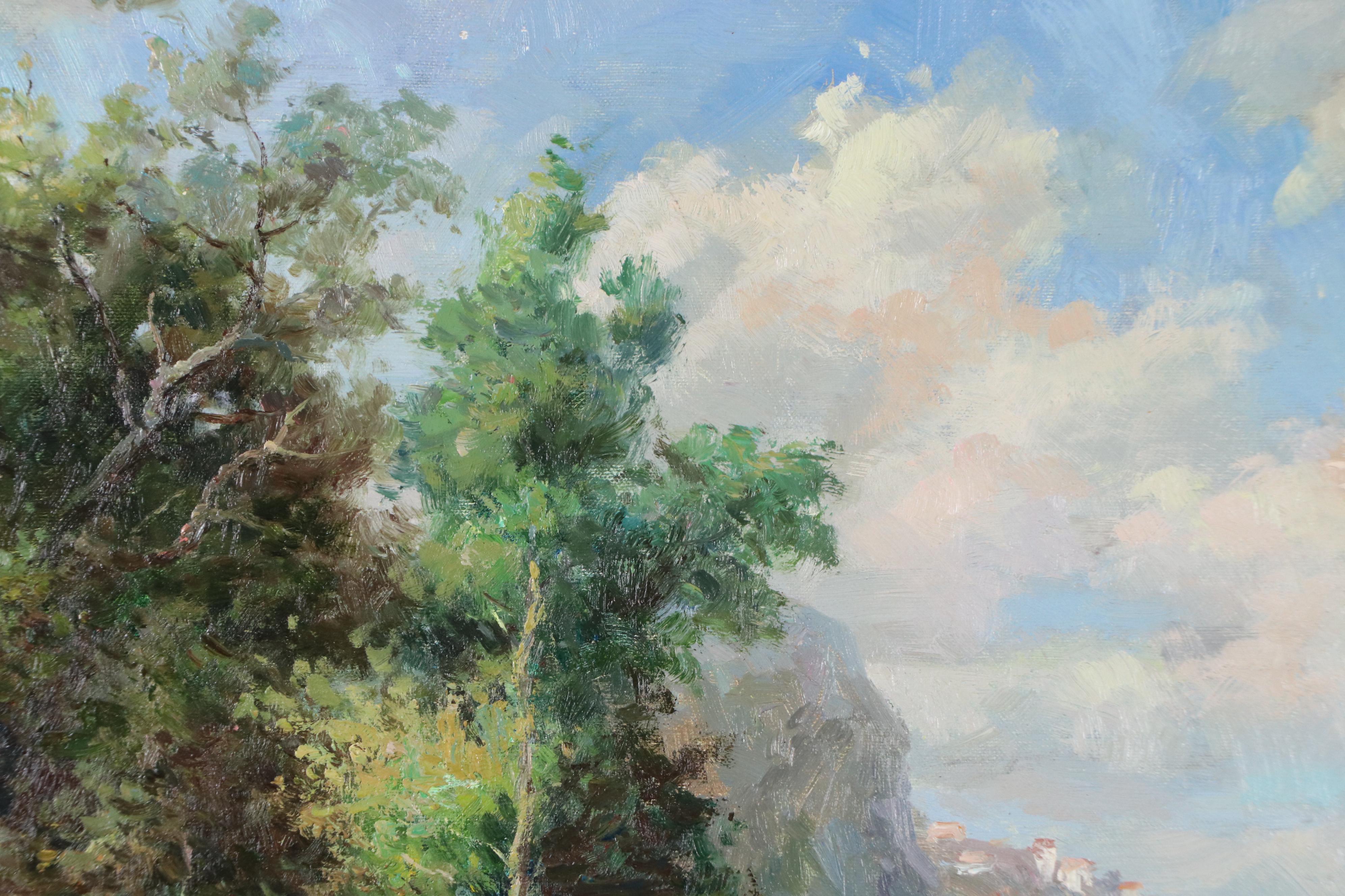 John Rollins Landscape Oil Painting with Stone Monument, Mid–Late 20th Century