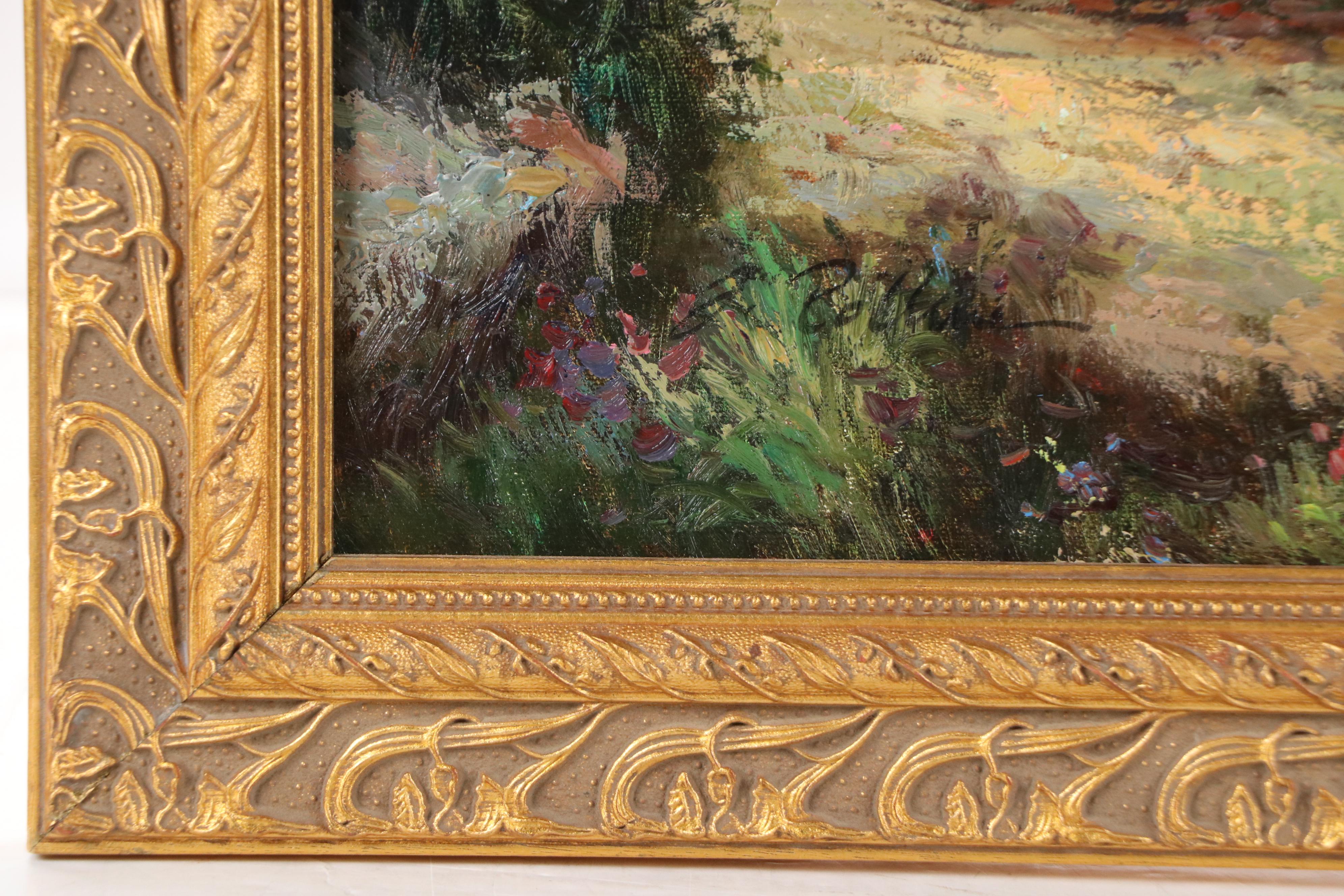 John Rollins Landscape Oil Painting with Stone Monument, Mid–Late 20th Century