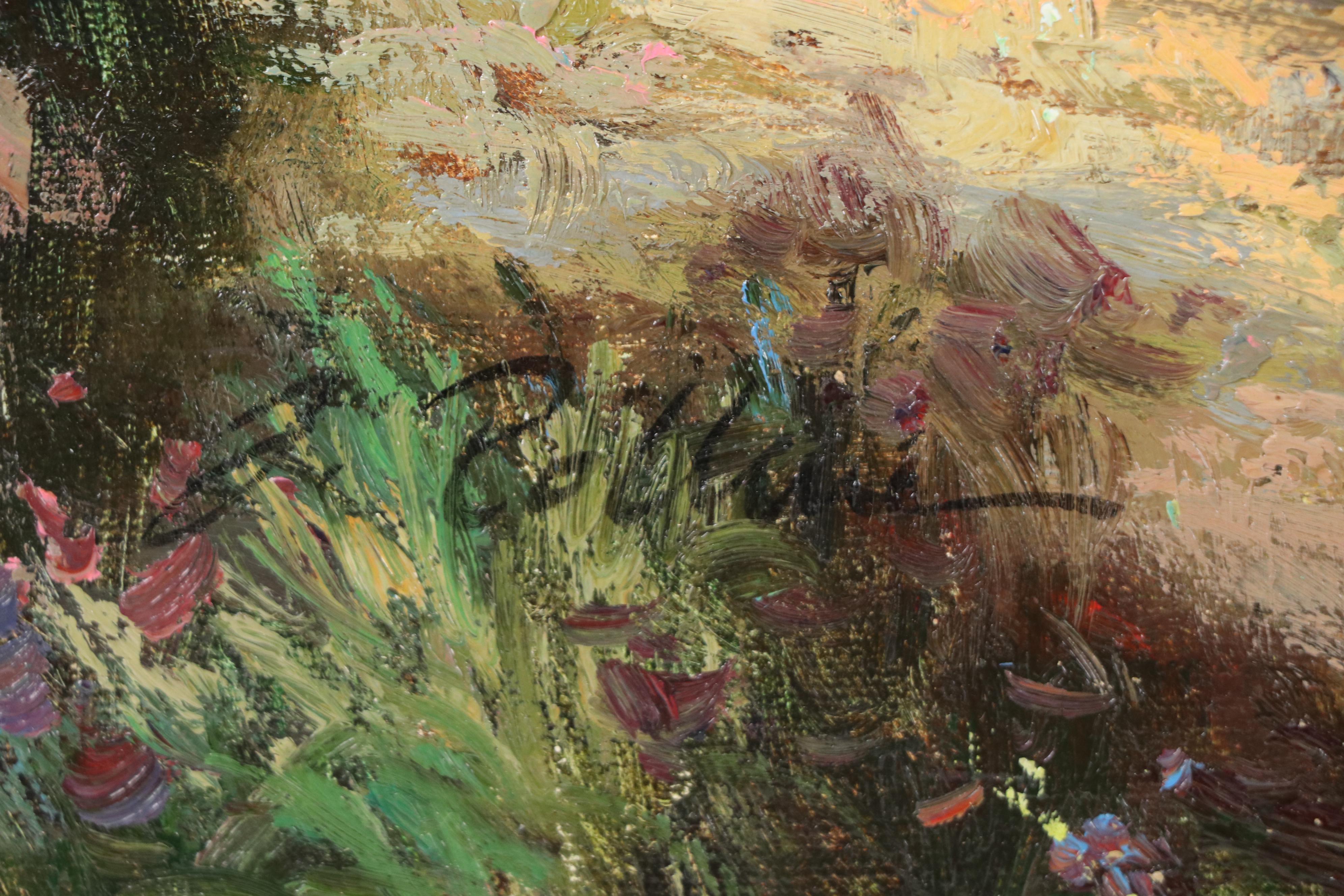 John Rollins Landscape Oil Painting with Stone Monument, Mid–Late 20th Century