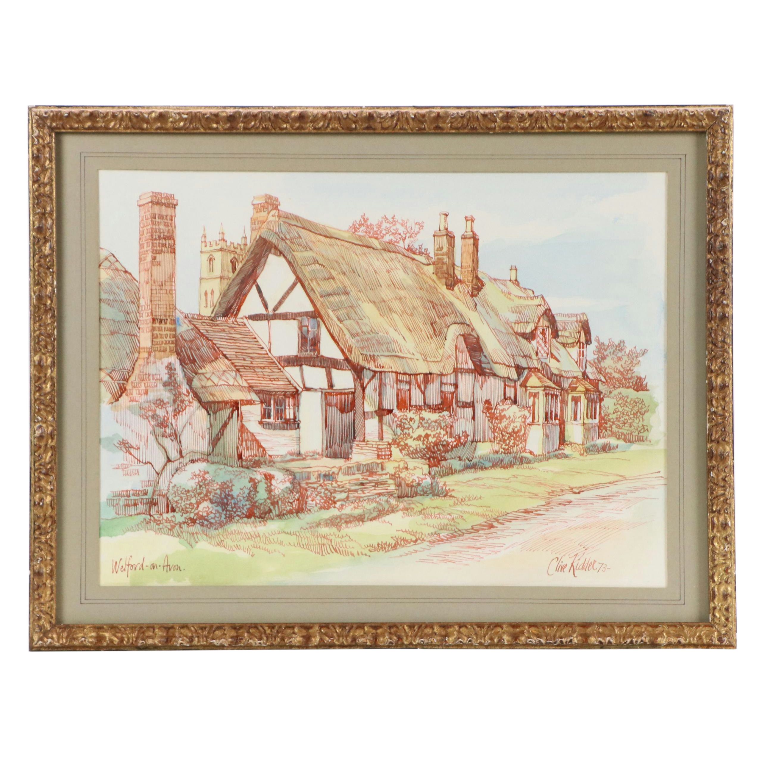 Clive Kidder Watercolor "Welford-on-Avon," 1973