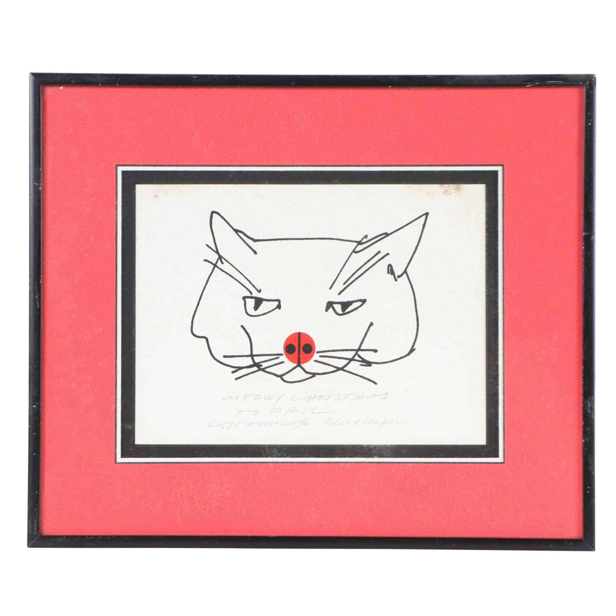 Charley and Edie Harper Silkscreen Holiday Card "Meowy Christmas"