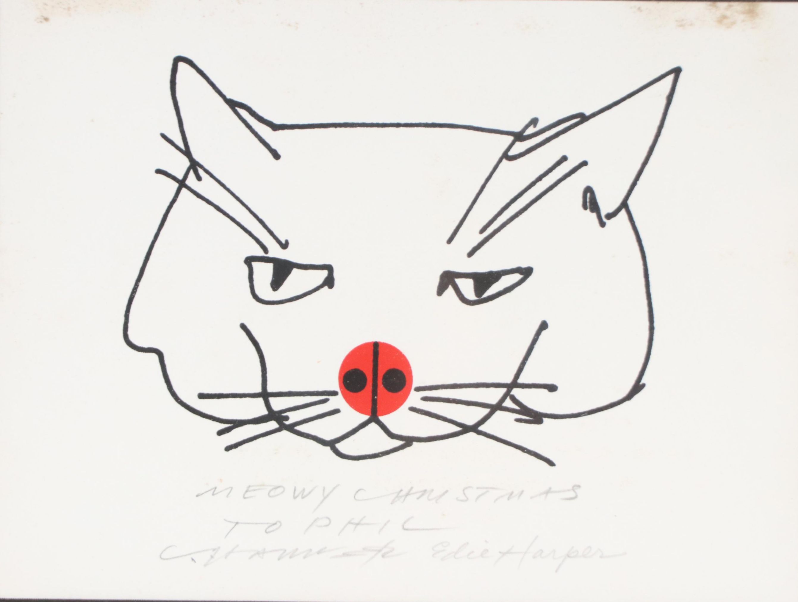 Charley and Edie Harper Silkscreen Holiday Card "Meowy Christmas"