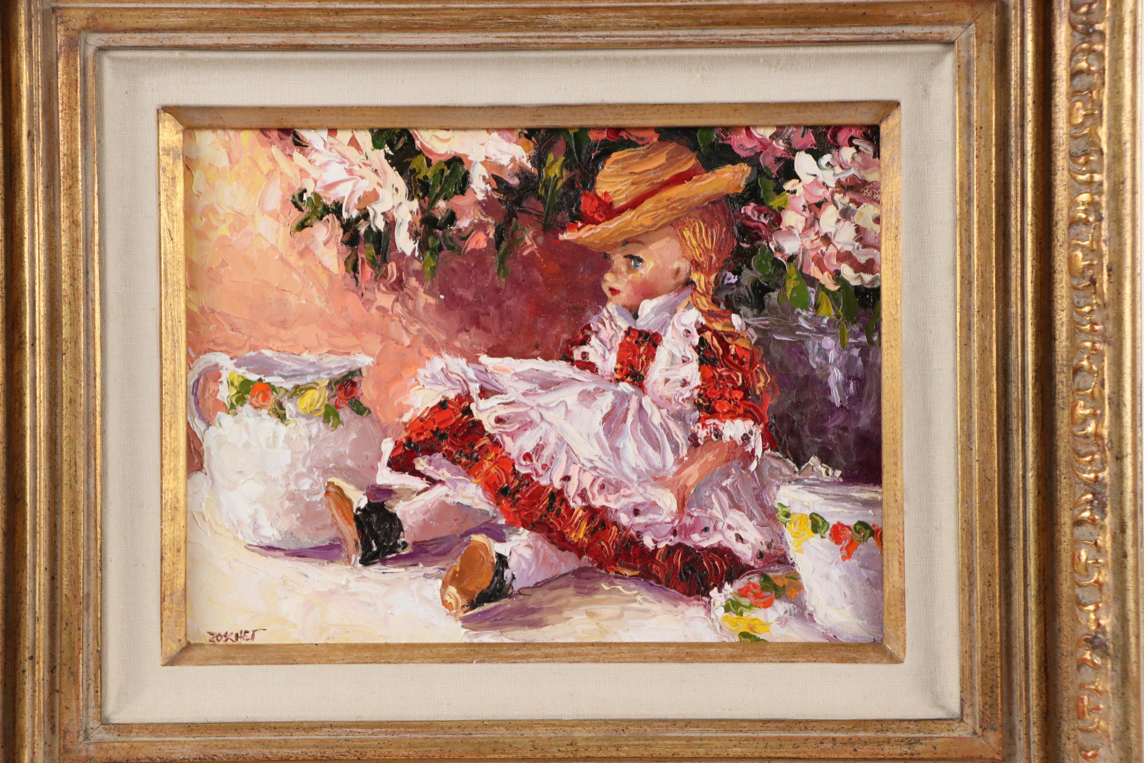 Sandra Boschet Impasto Oil Painting "Dressed for Tea," Late 20th–21st Century