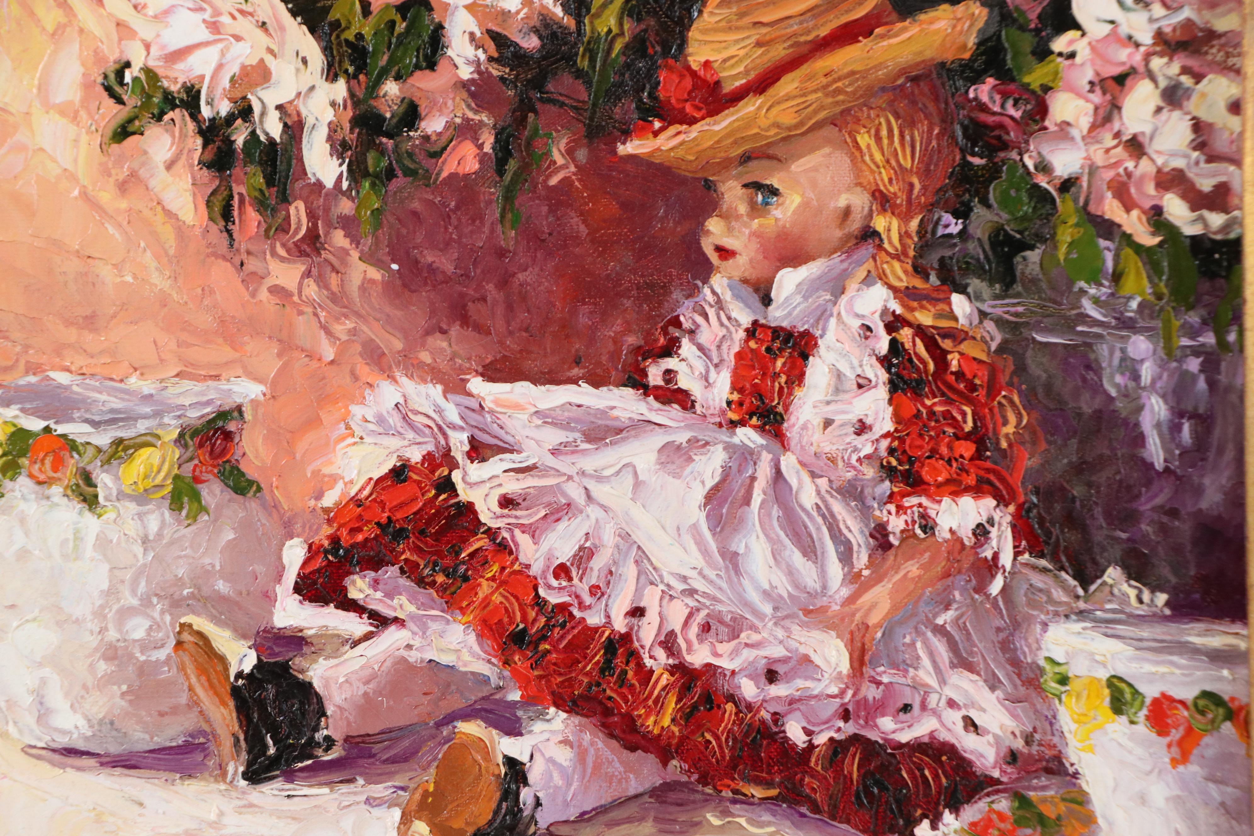 Sandra Boschet Impasto Oil Painting "Dressed for Tea," Late 20th–21st Century