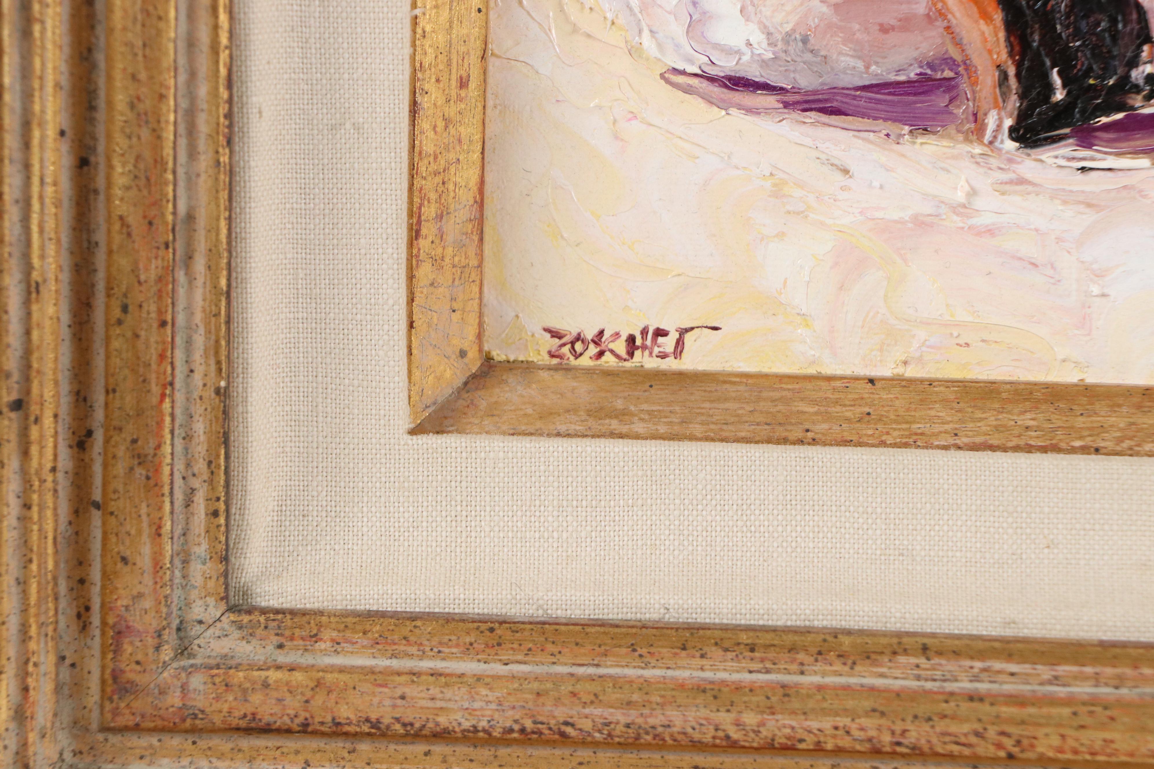 Sandra Boschet Impasto Oil Painting "Dressed for Tea," Late 20th–21st Century