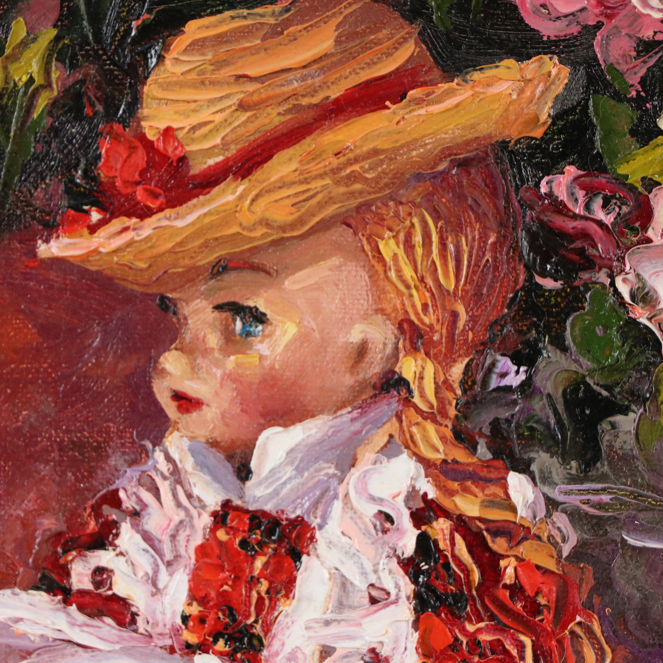 Sandra Boschet Impasto Oil Painting "Dressed for Tea," Late 20th–21st Century