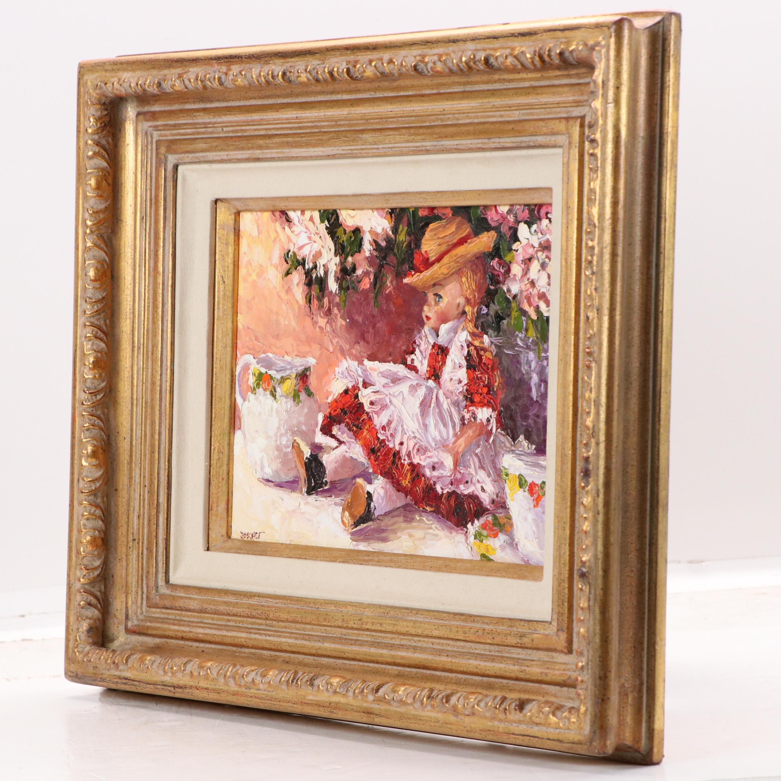 Sandra Boschet Impasto Oil Painting "Dressed for Tea," Late 20th–21st Century