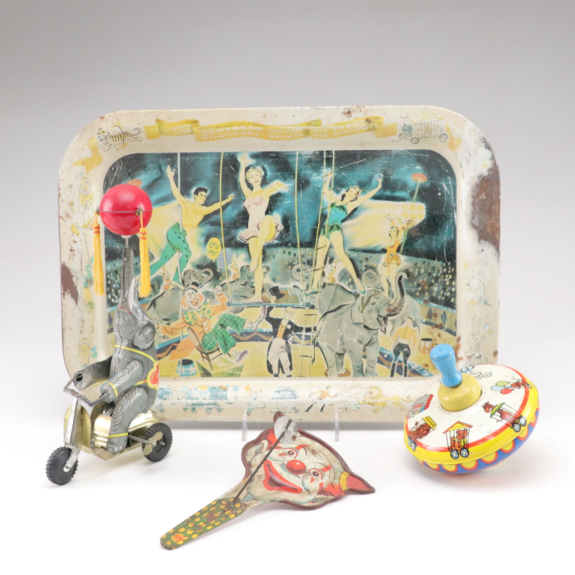 "The Greatest Show on Earth" Tray with Circus Themed Wind-Up Toys and More