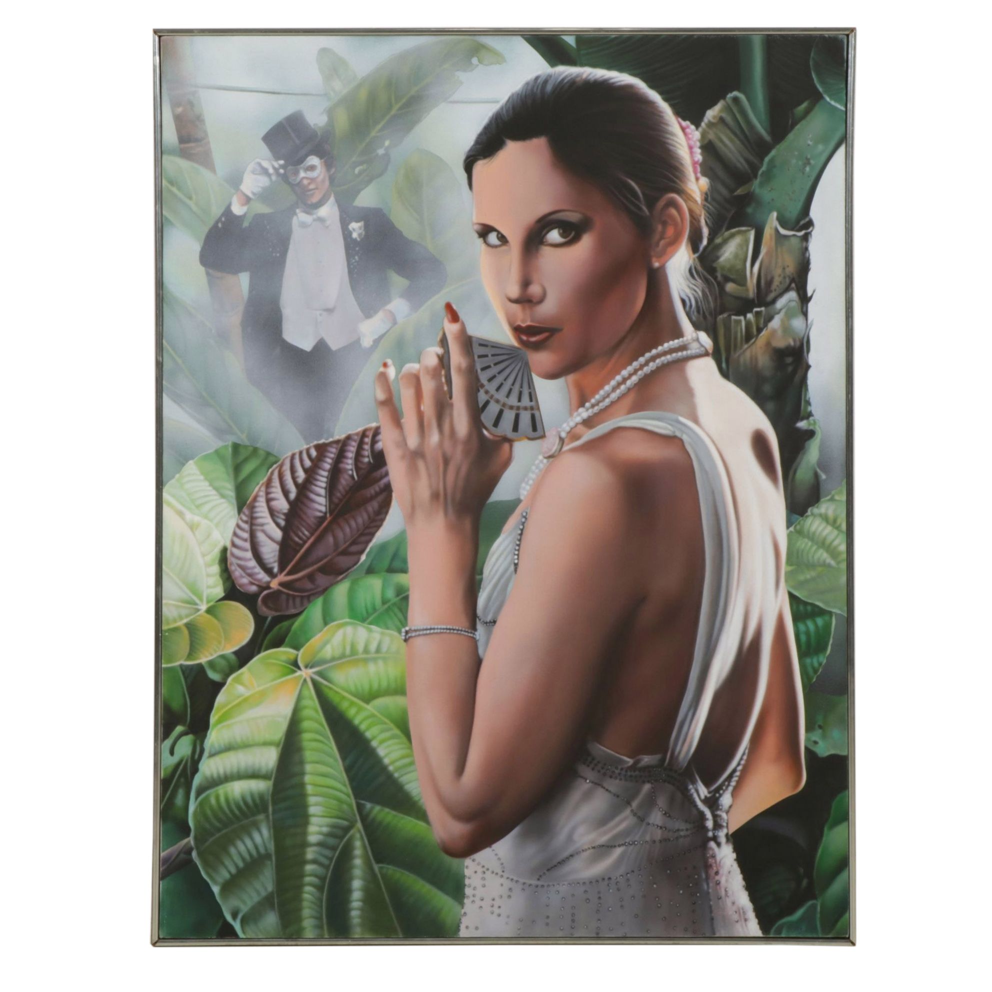 Barbara Rogers "Meeting with a Masked Man" Oil Painting, 1980