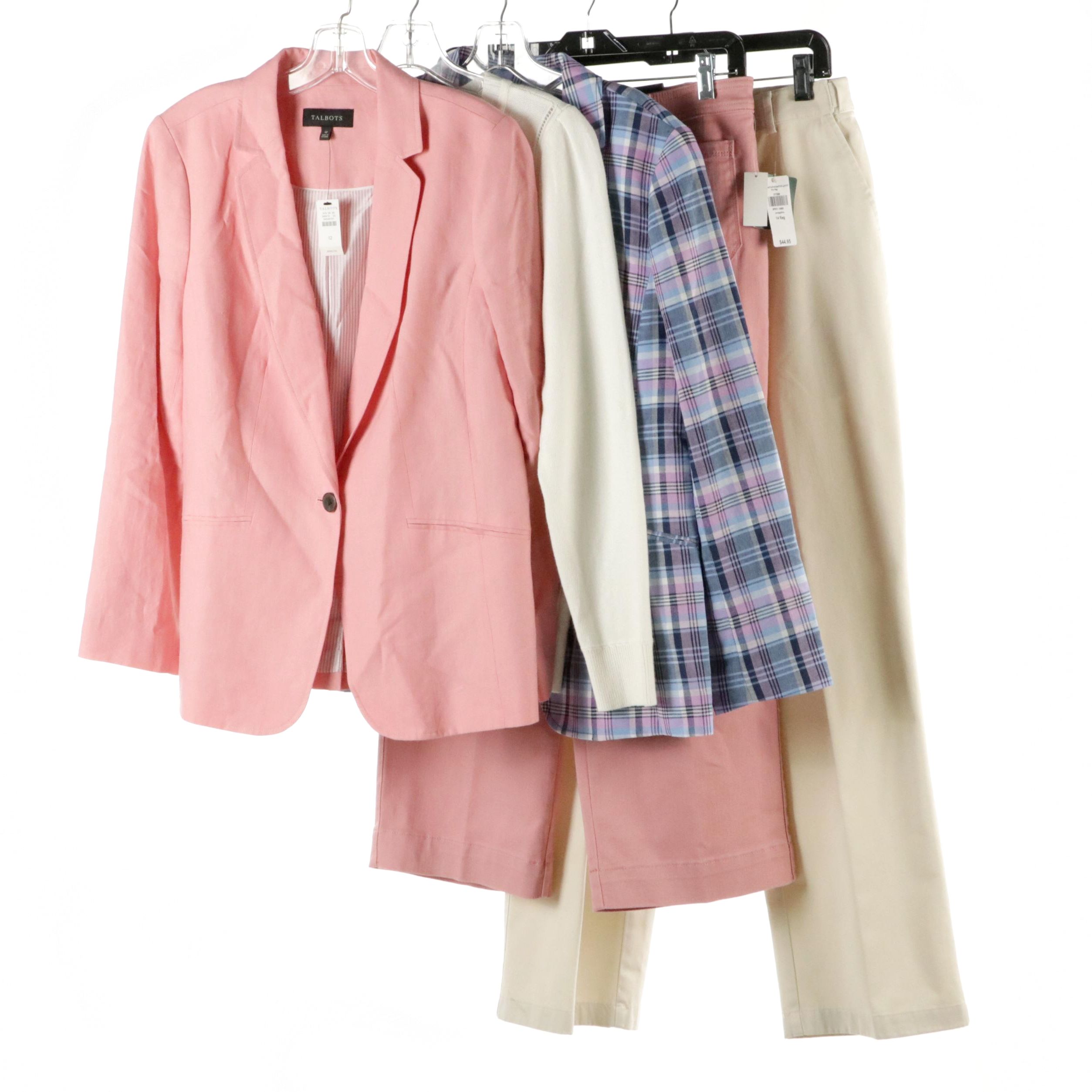 Talbots Pink and Plaid Linen Blazers, Sweater & Wide-Leg Pants w/ Other Trousers