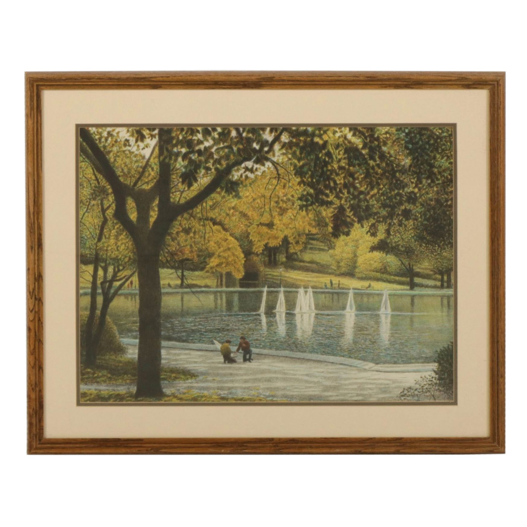 Harold Altman "Sailboats" Chromolithograph, Late 20th Century