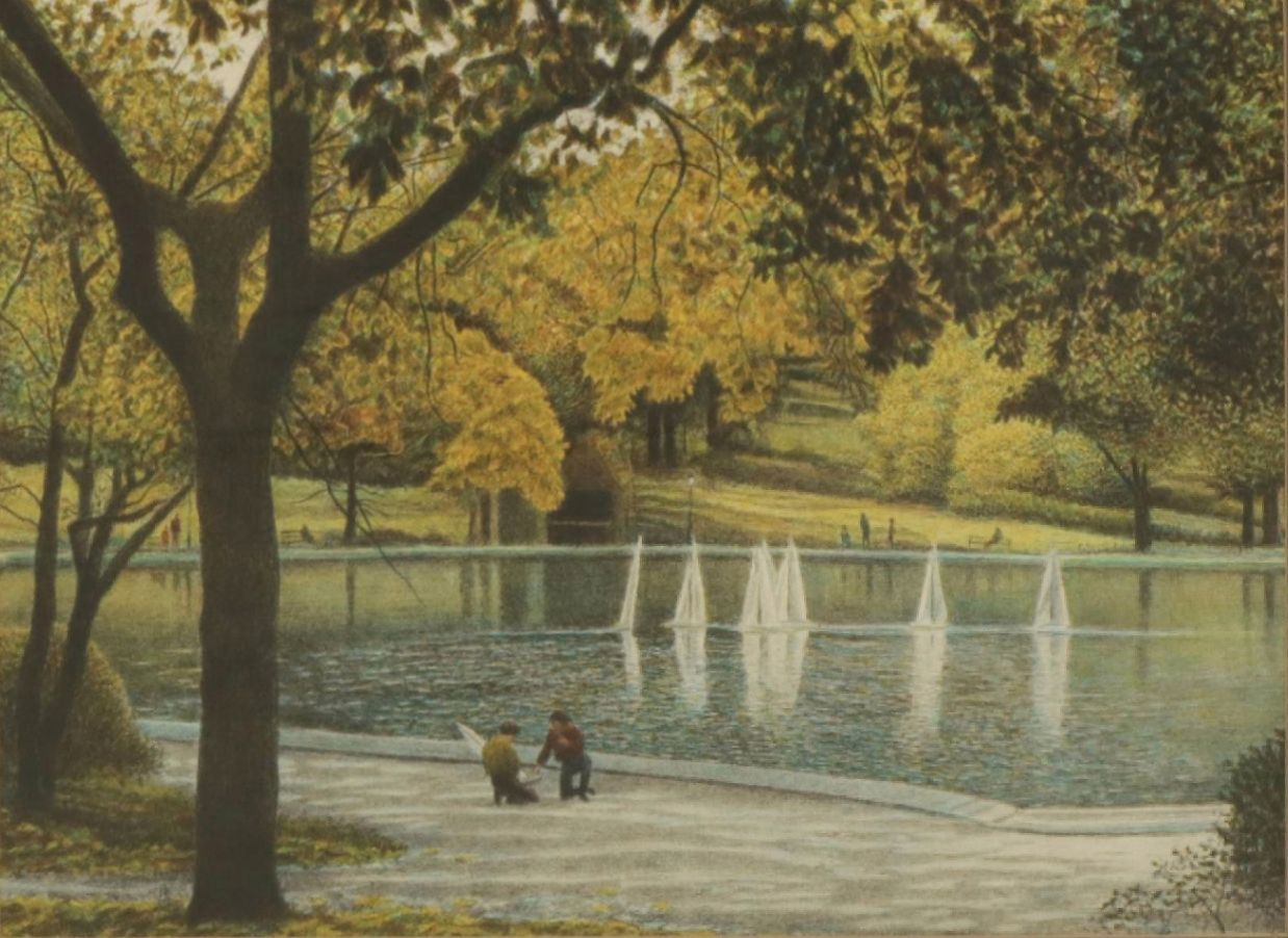 Harold Altman "Sailboats" Chromolithograph, Late 20th Century