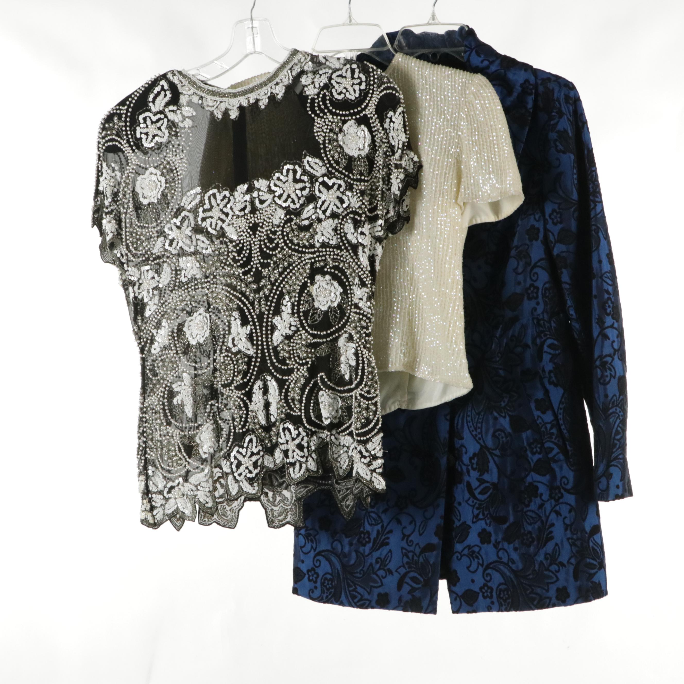 Papéll Boutique Sequin Top, Harold's Floral Jacquard Coat, Other Embellished Top