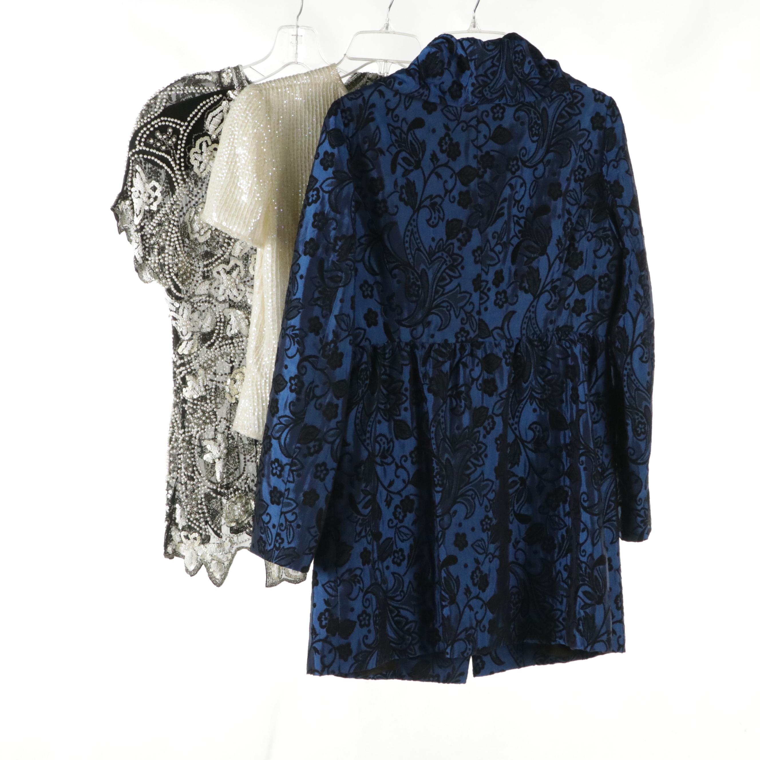 Papéll Boutique Sequin Top, Harold's Floral Jacquard Coat, Other Embellished Top