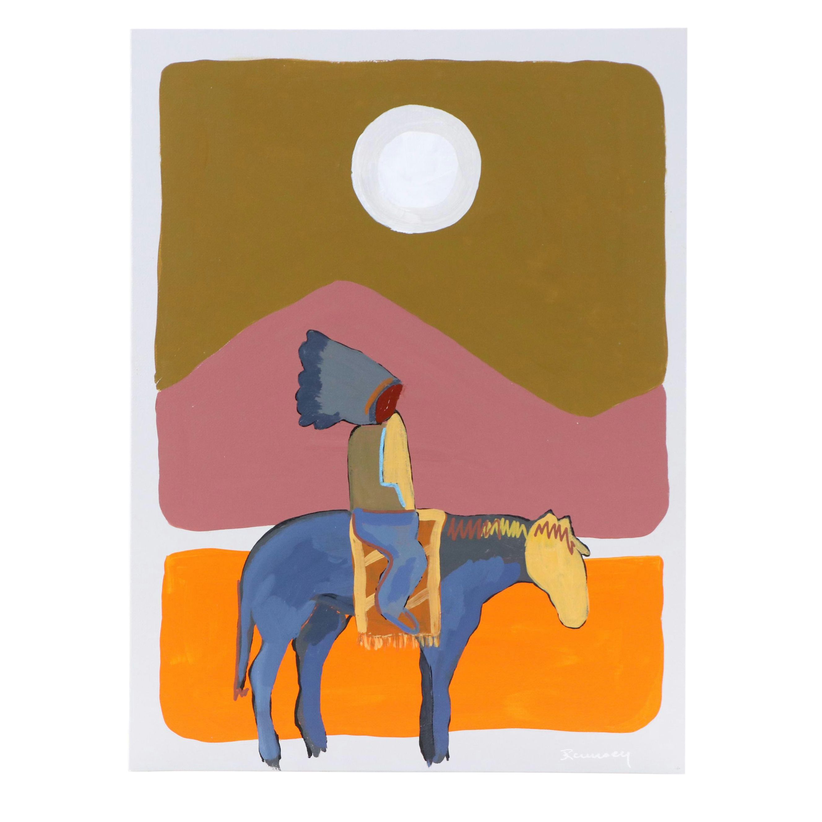 Joshua Ramsey Stylized Southwestern Acrylic Painting "Desert Wanderer," 2025