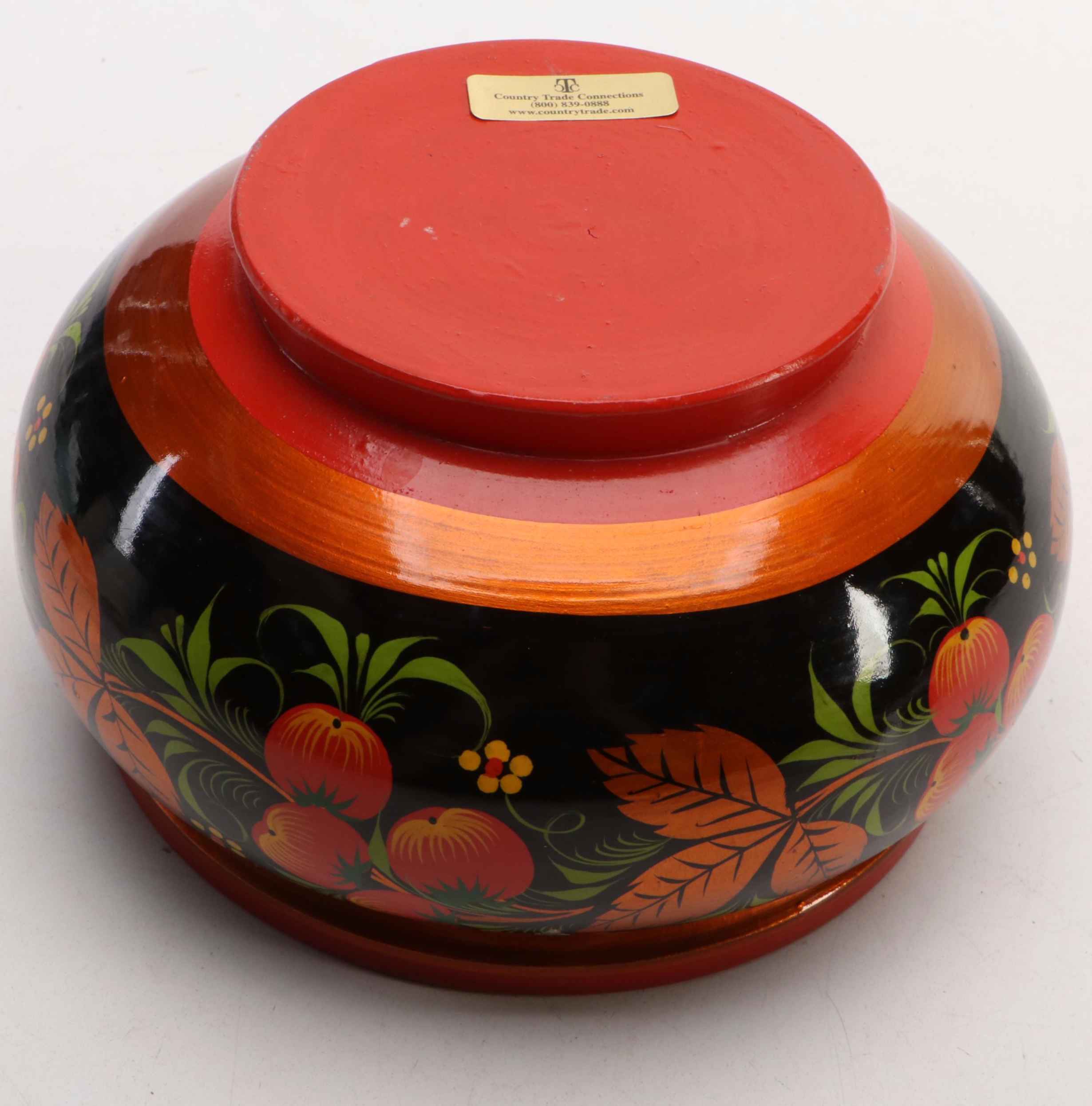 Zulu Handmade Wire Basket with Hand-Painted Golden Khokhloma Bowl