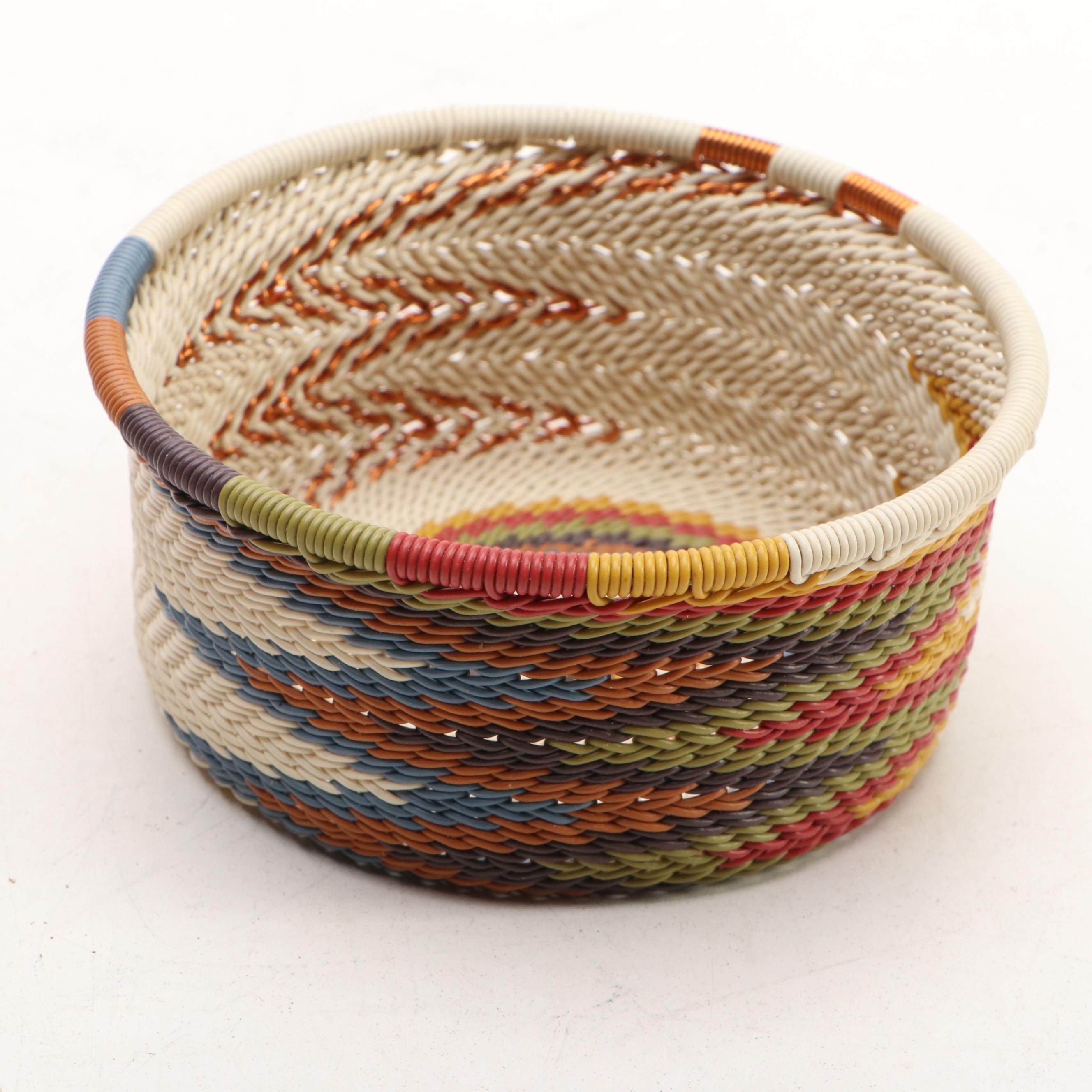 Zulu Handmade Wire Basket with Hand-Painted Golden Khokhloma Bowl