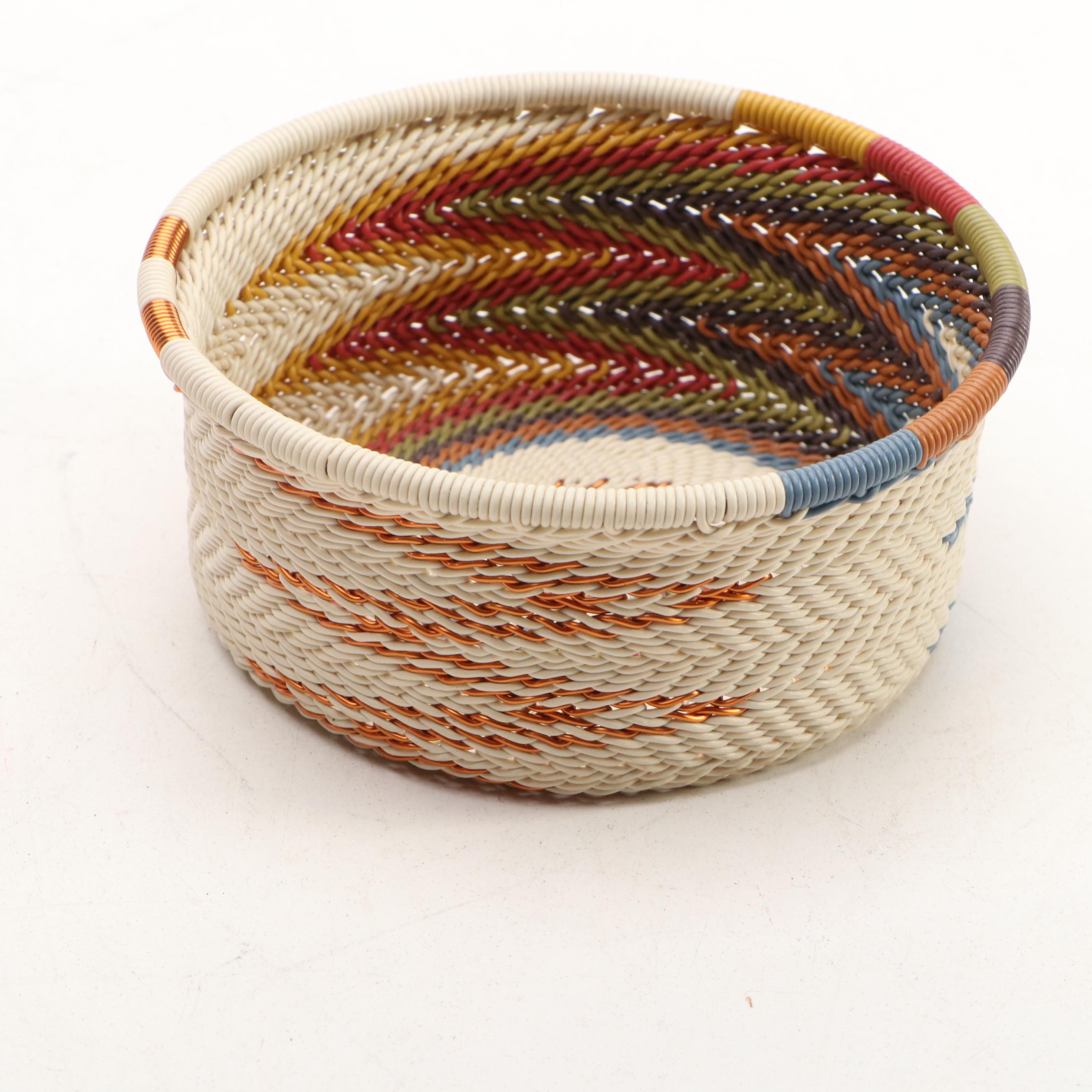 Zulu Handmade Wire Basket with Hand-Painted Golden Khokhloma Bowl