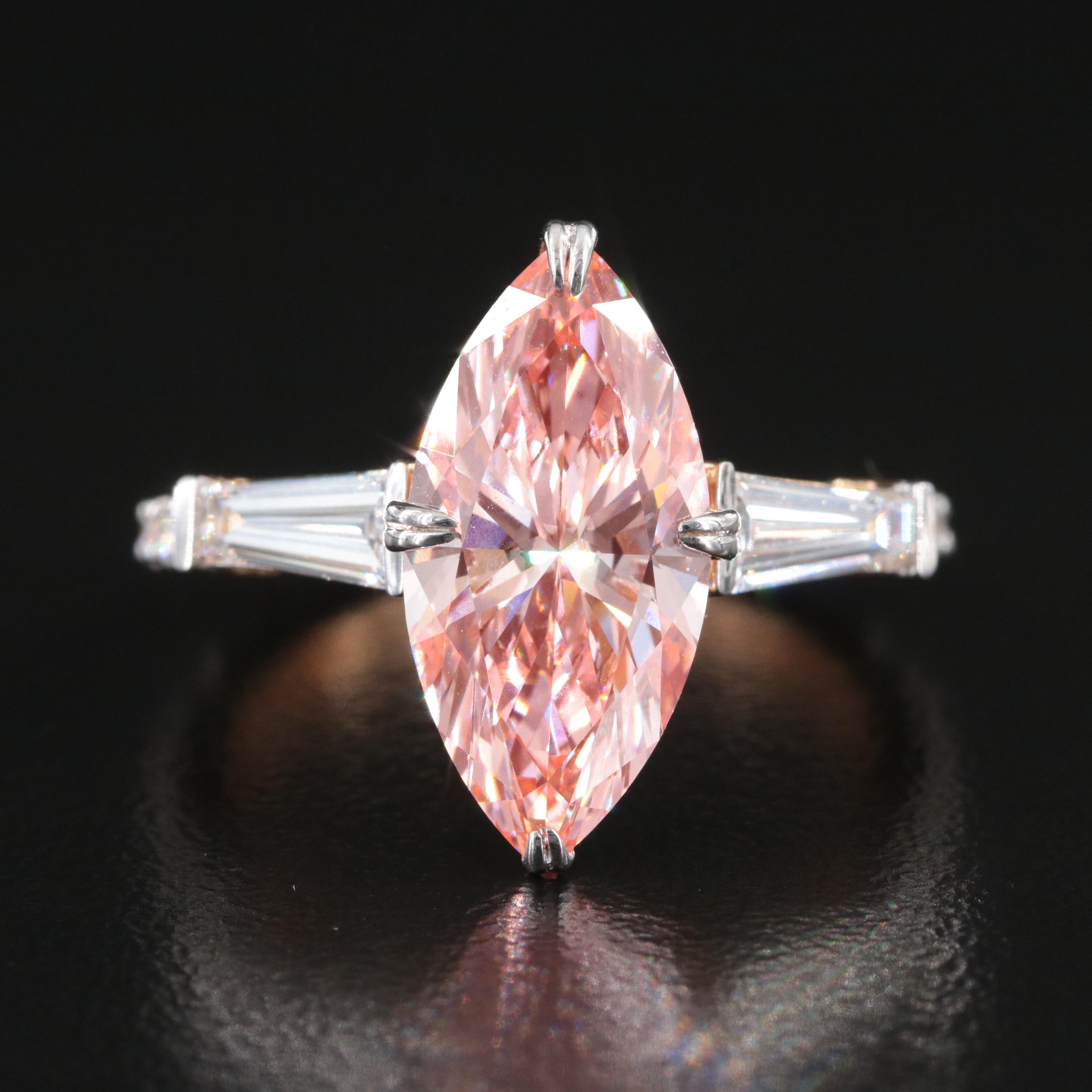 18K 3.77 CTW Lab Grown Diamond Ring with Fancy Pink Center and IGI Report