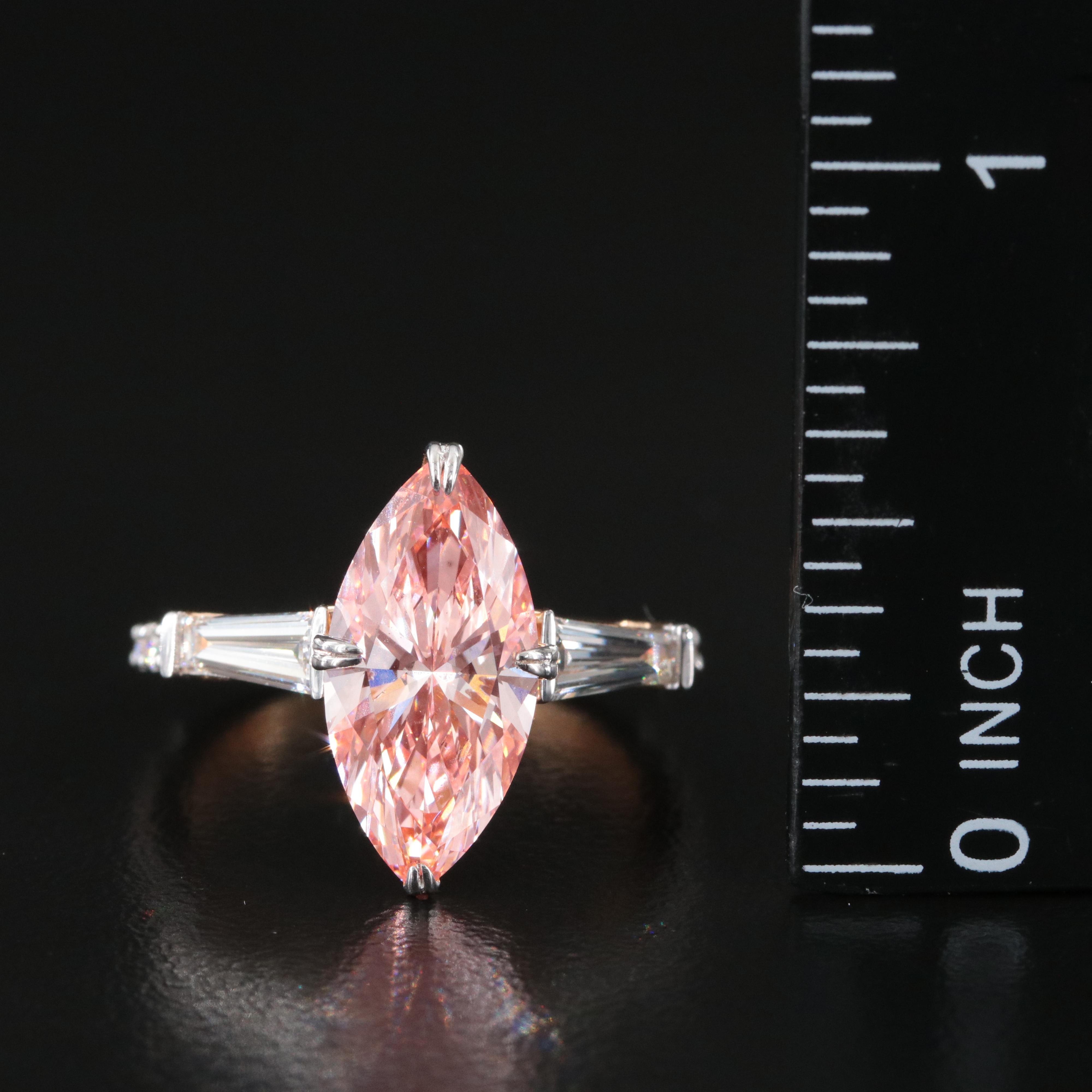 18K 3.77 CTW Lab Grown Diamond Ring with Fancy Pink Center and IGI Report