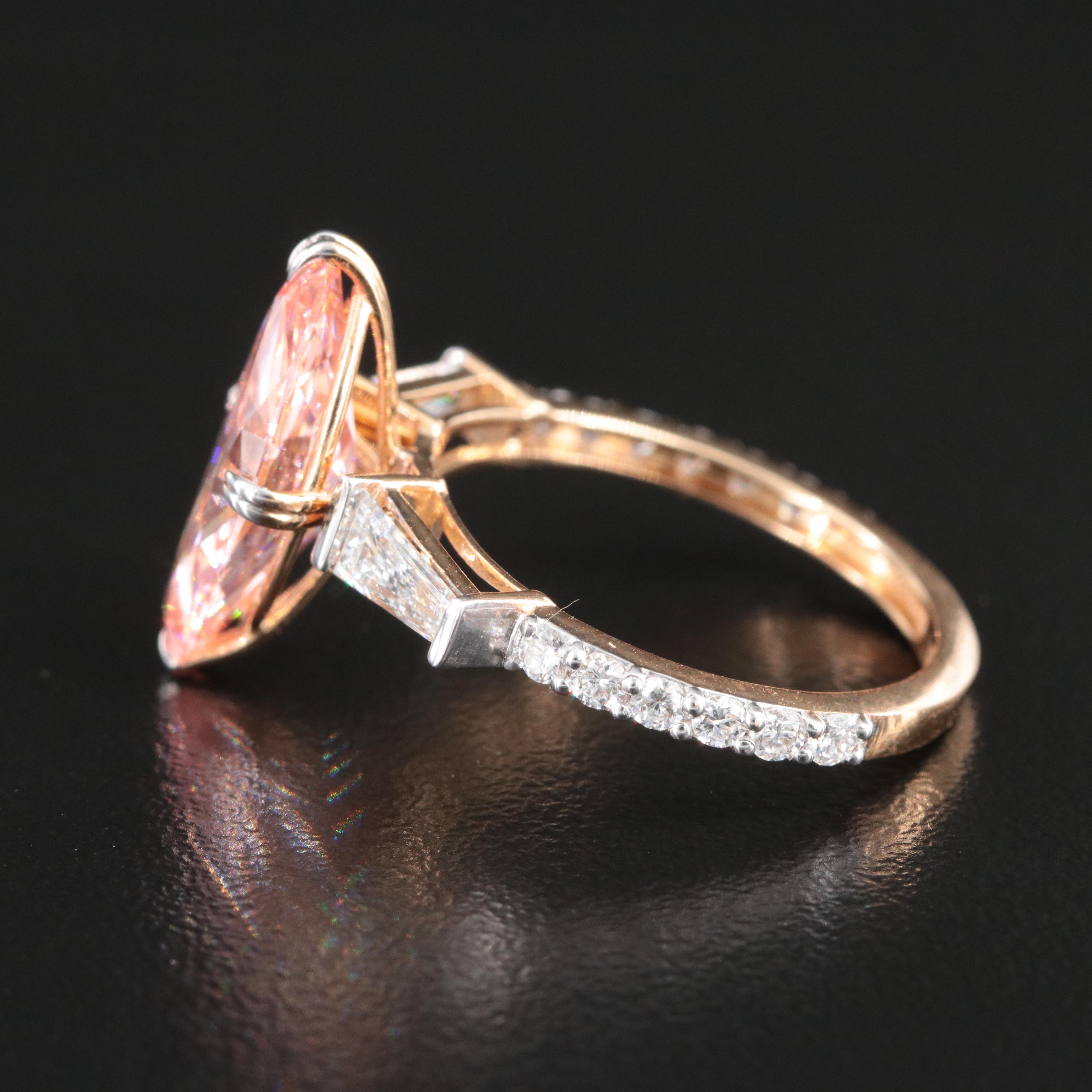18K 3.77 CTW Lab Grown Diamond Ring with Fancy Pink Center and IGI Report