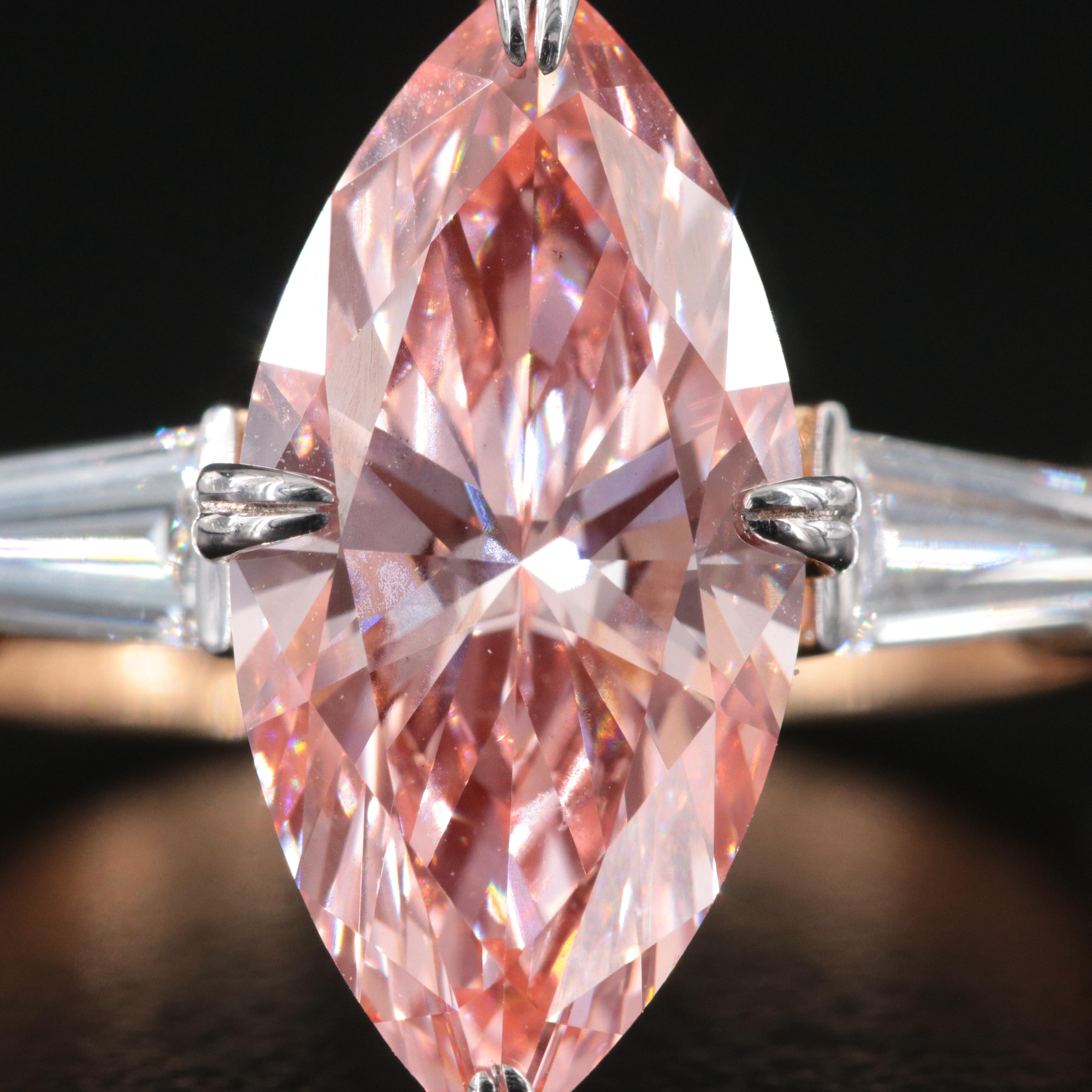 18K 3.77 CTW Lab Grown Diamond Ring with Fancy Pink Center and IGI Report