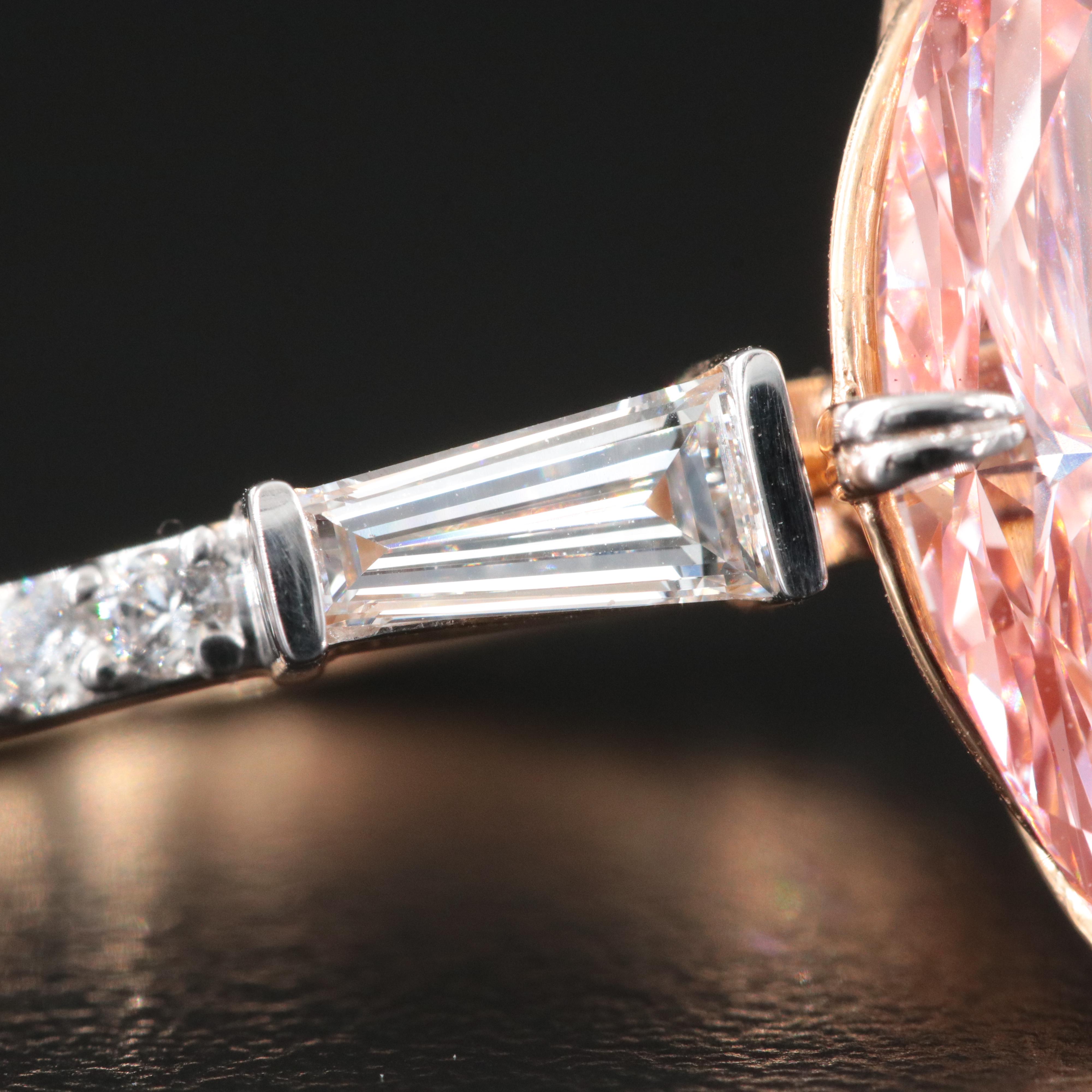 18K 3.77 CTW Lab Grown Diamond Ring with Fancy Pink Center and IGI Report