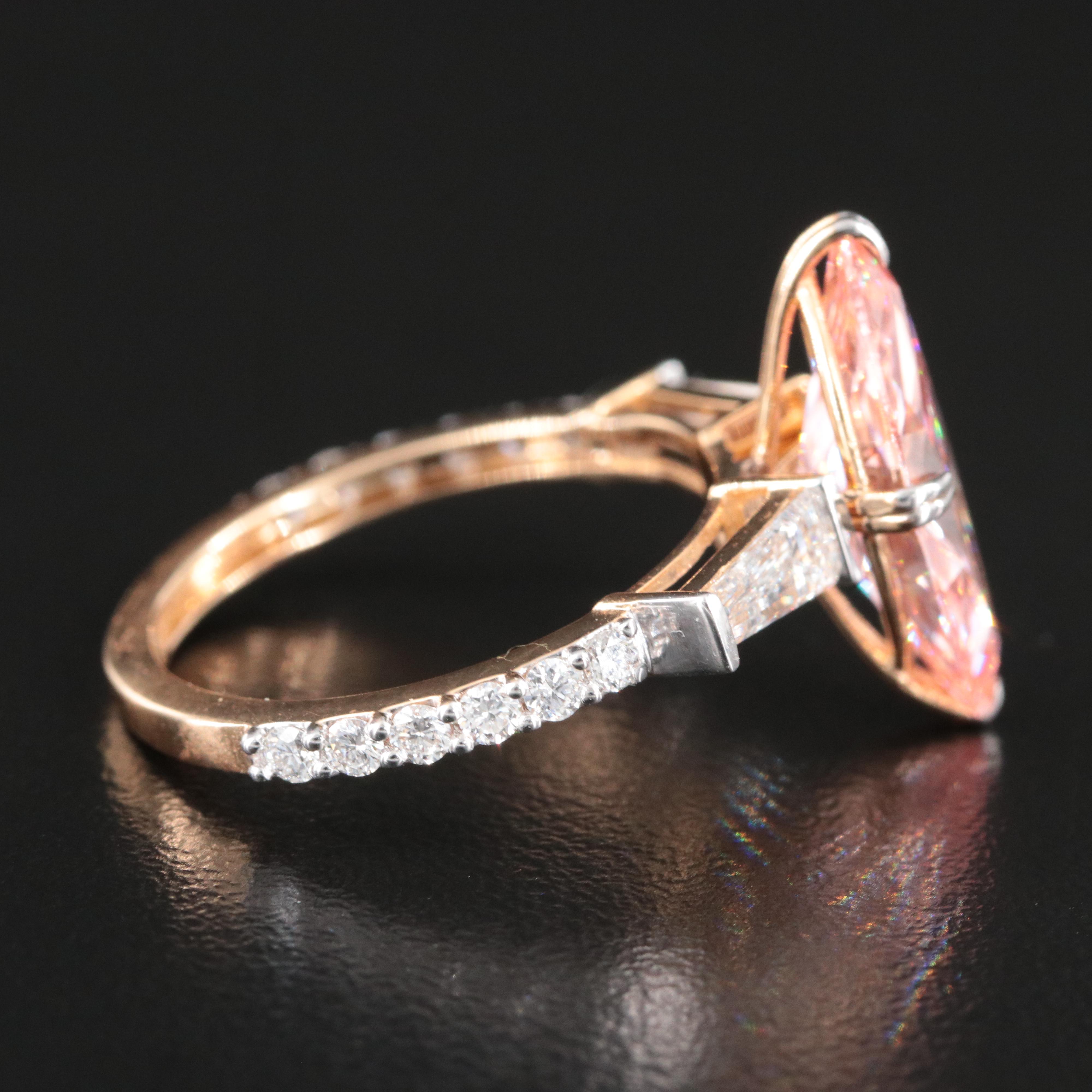 18K 3.77 CTW Lab Grown Diamond Ring with Fancy Pink Center and IGI Report
