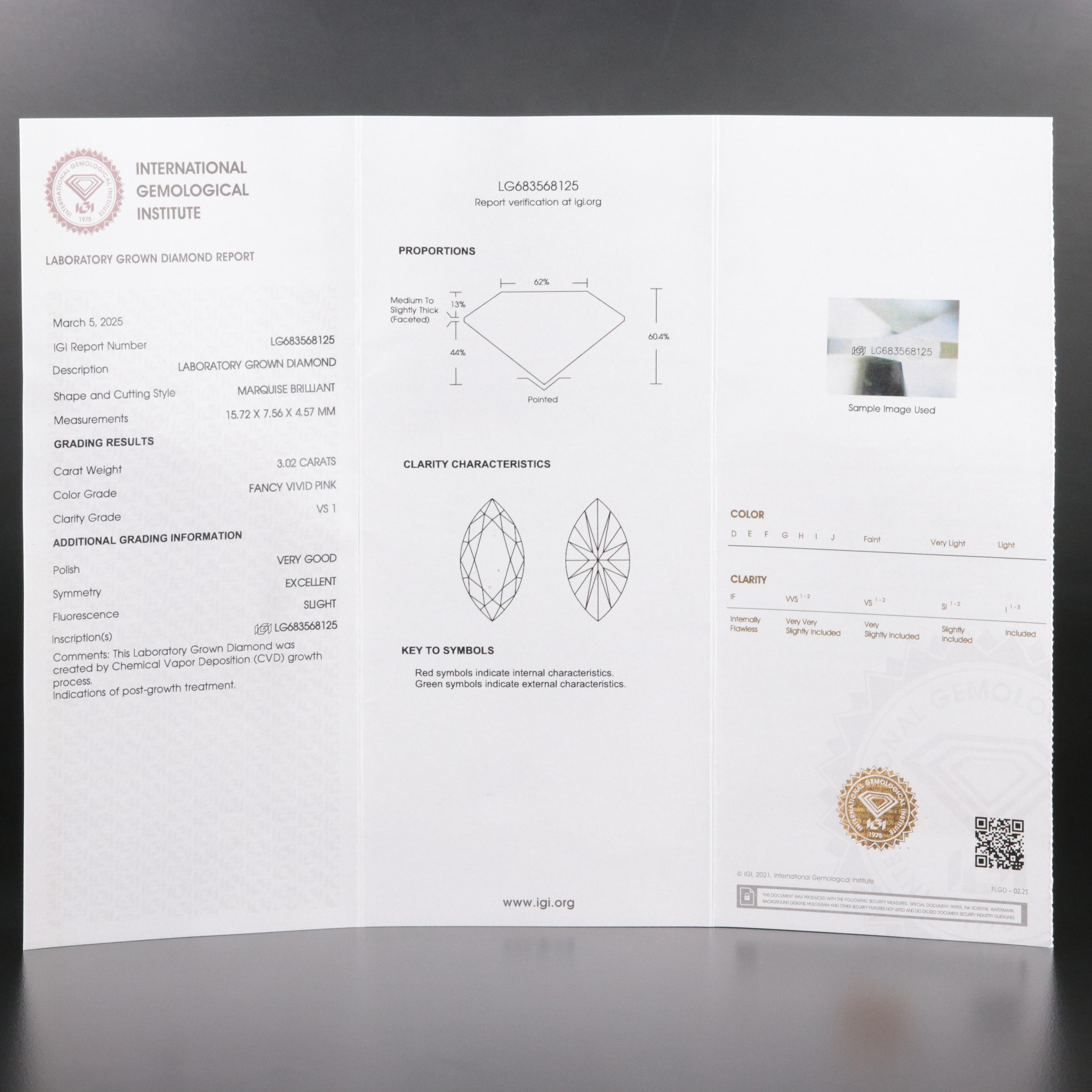 18K 3.77 CTW Lab Grown Diamond Ring with Fancy Pink Center and IGI Report