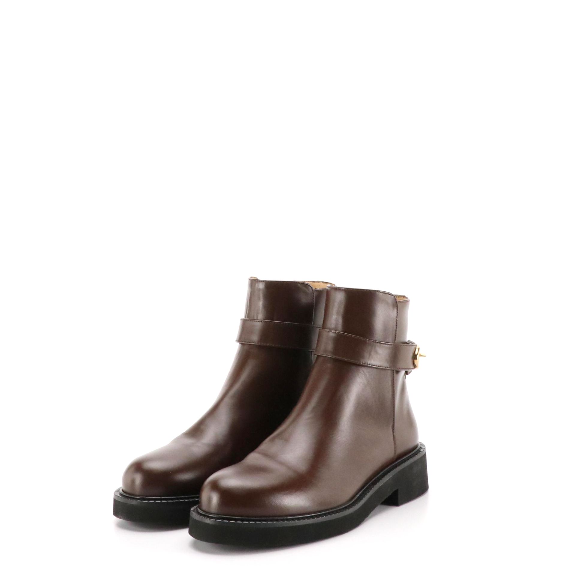 Valentino Garvani VLogo Locker Ankle Booties in Dark Brown Leather, with Box