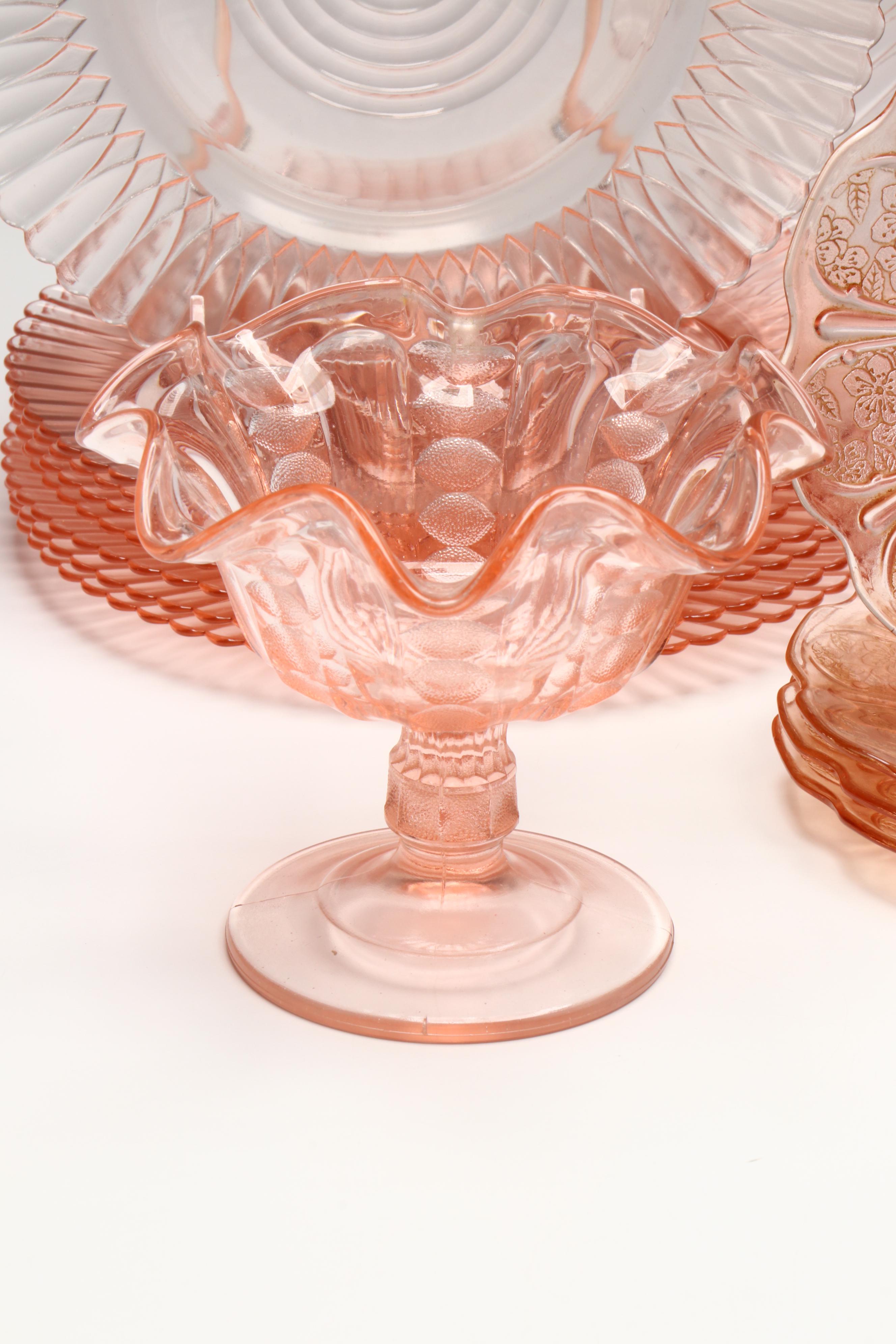 Jeannette "Cherry Blossom Pink" and More Depression Glass with Other Tableware