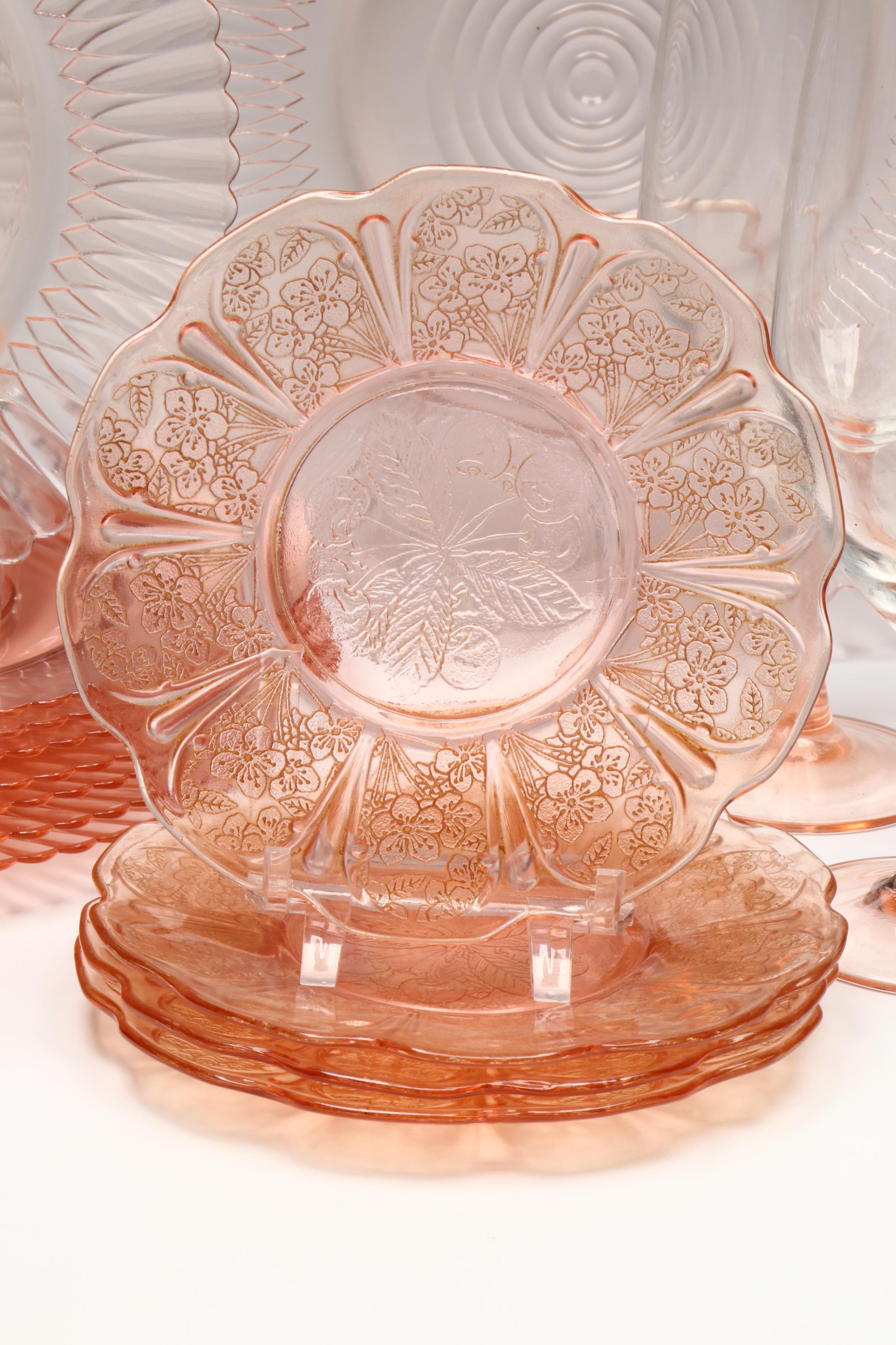 Jeannette "Cherry Blossom Pink" and More Depression Glass with Other Tableware