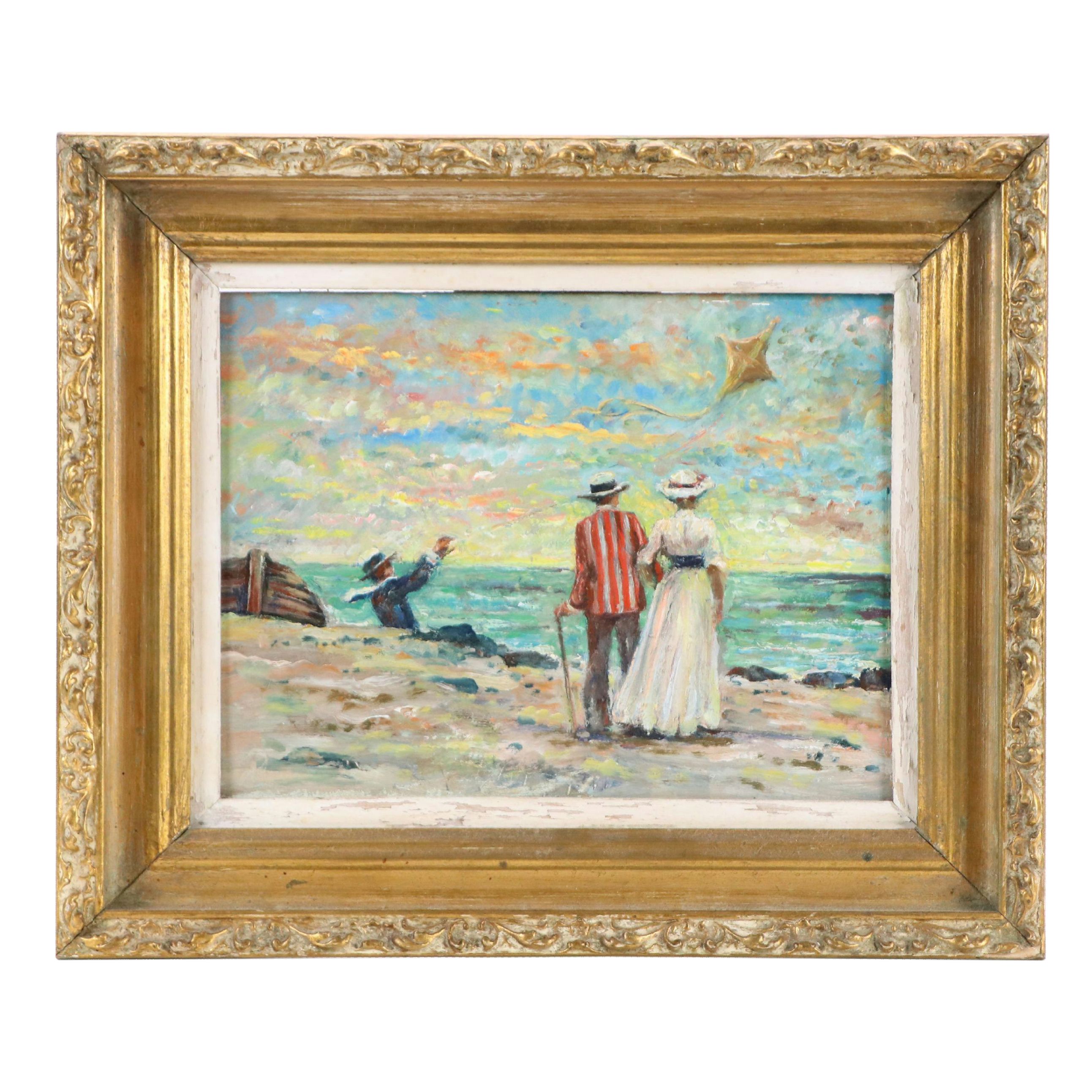 Philip Corley Impressionist Style Oil Painting "The Beach," Late 20th Century