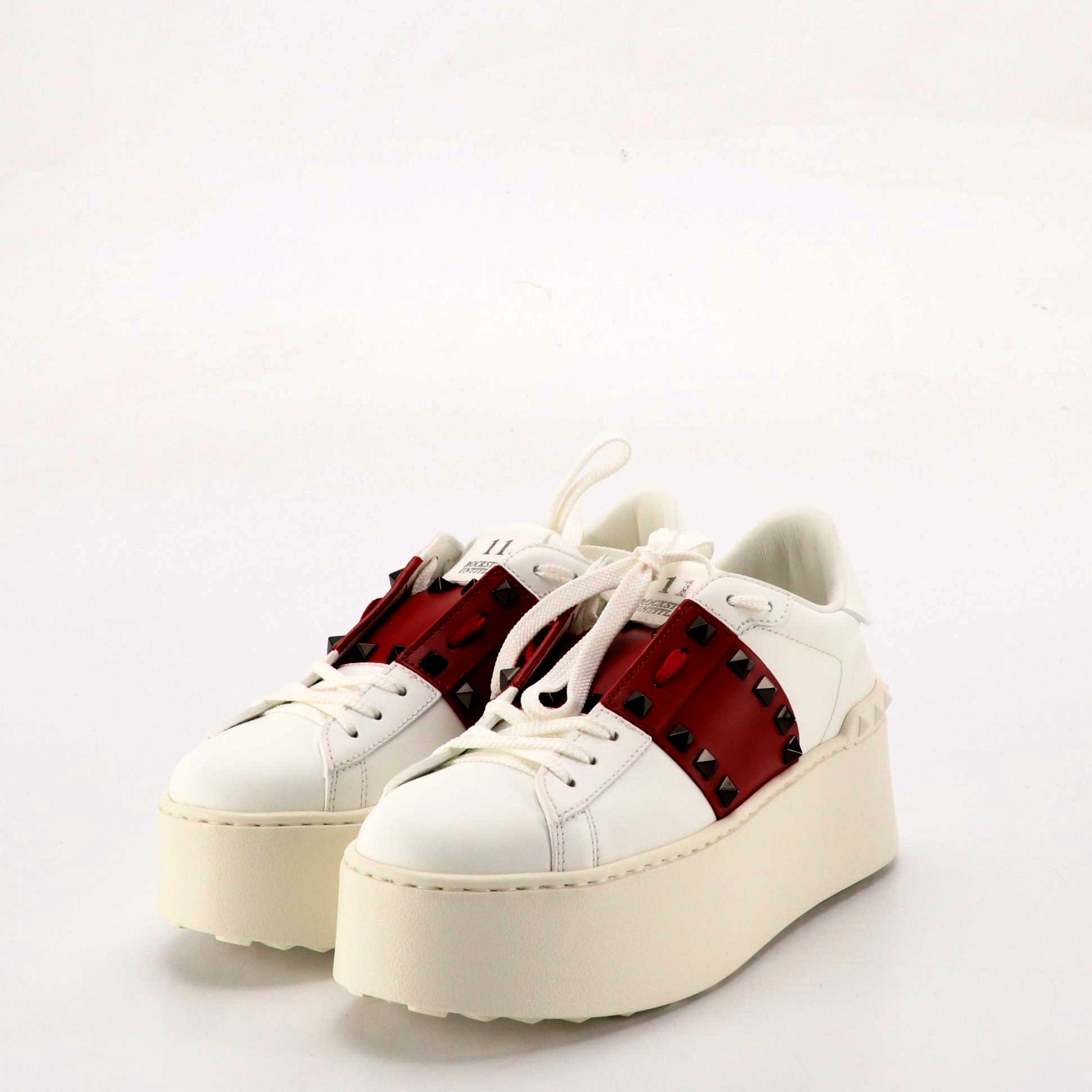 Valentino Garavani Flatform Rockstud Untitled Sneaker in Calfskin with Box