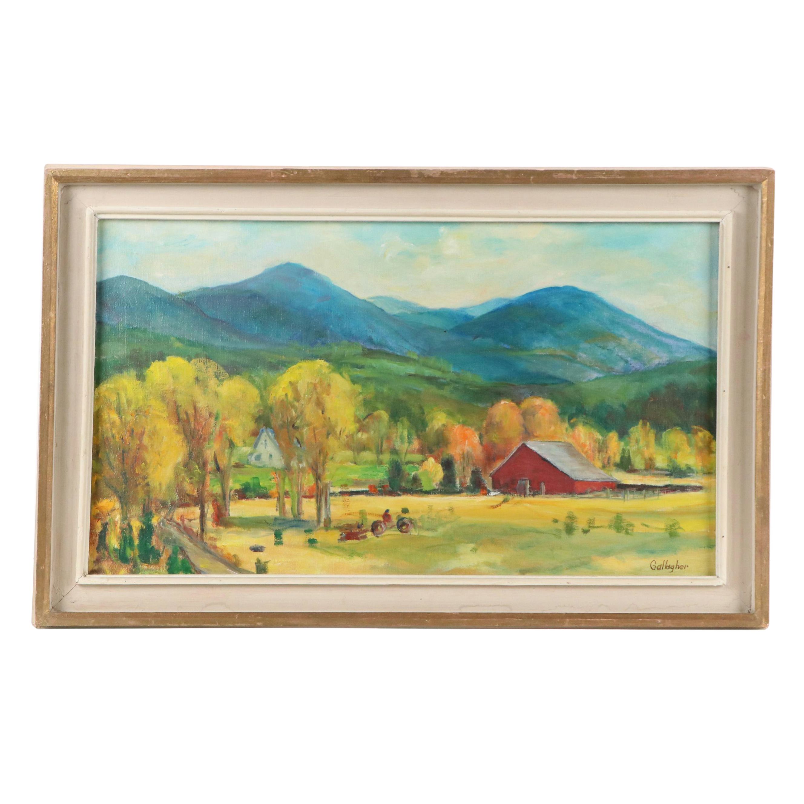 Gallagher Oil Painting of Rural Landscape with Farm