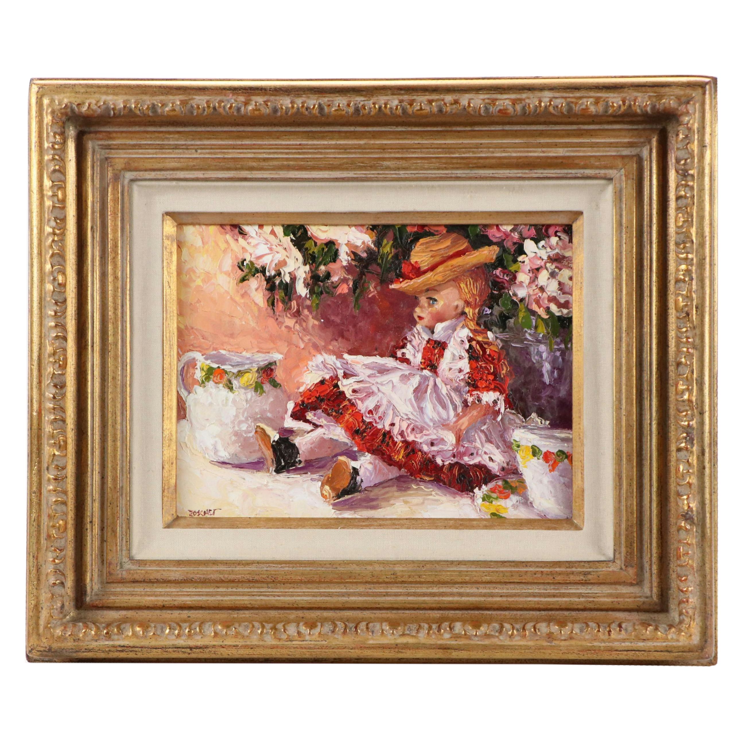 Sandra Boschet Impasto Oil Painting "Dressed for Tea," Late 20th–21st Century