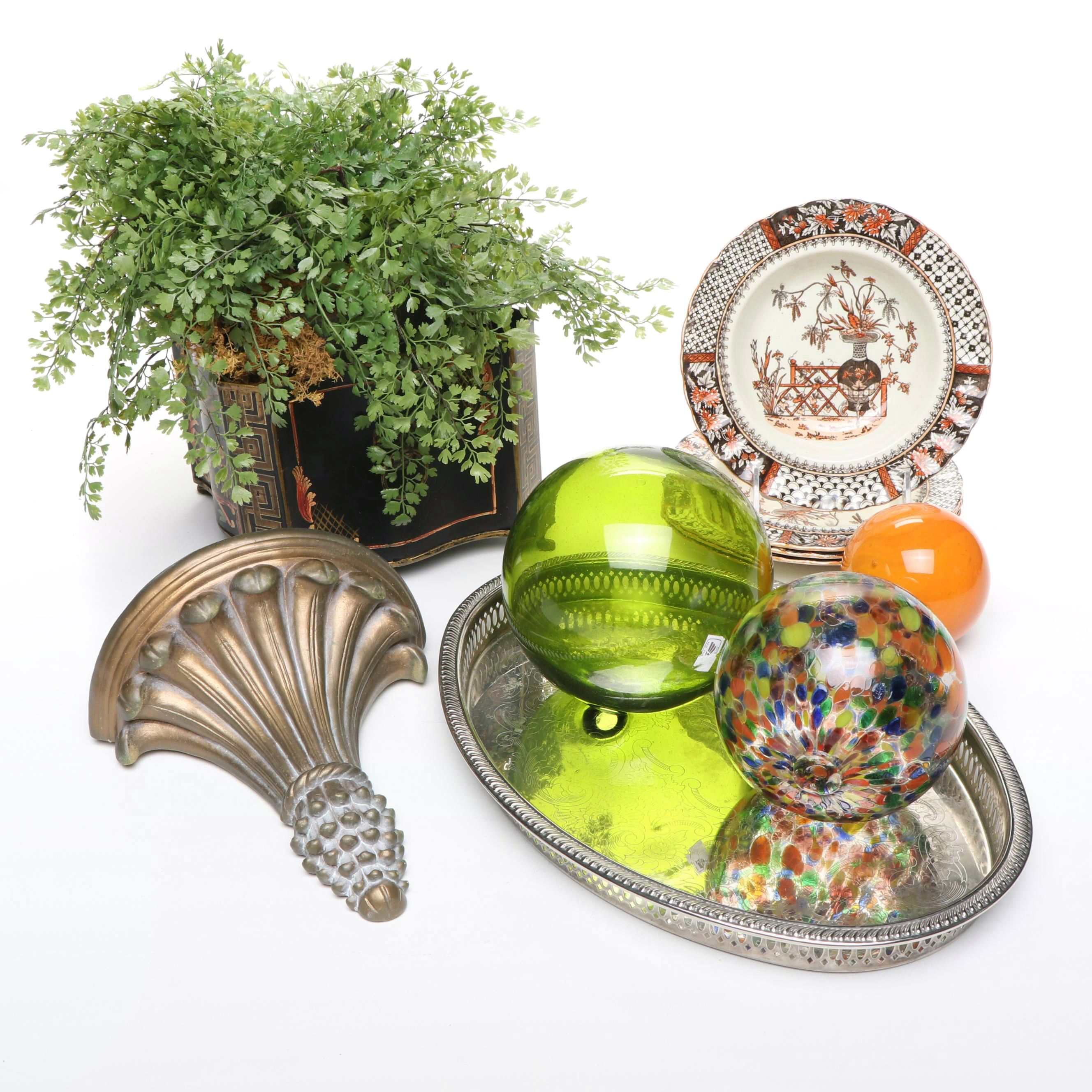 Faux Potted Plant with Spode "Chrysanthemum" Plates and More Home Décor