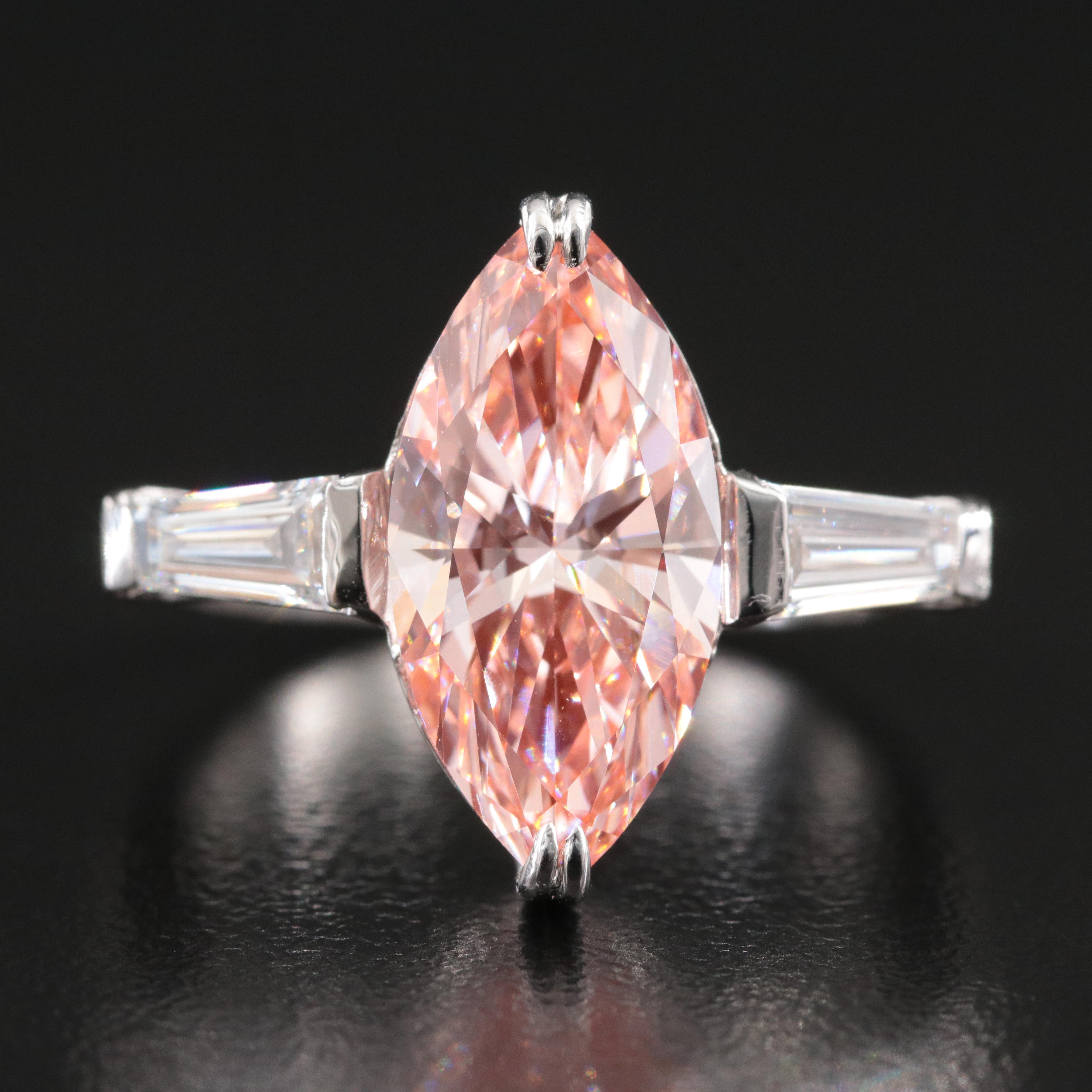 14K 3.45 CTW Lab Grown Diamond Ring with Fancy Pink Center and IGI Report