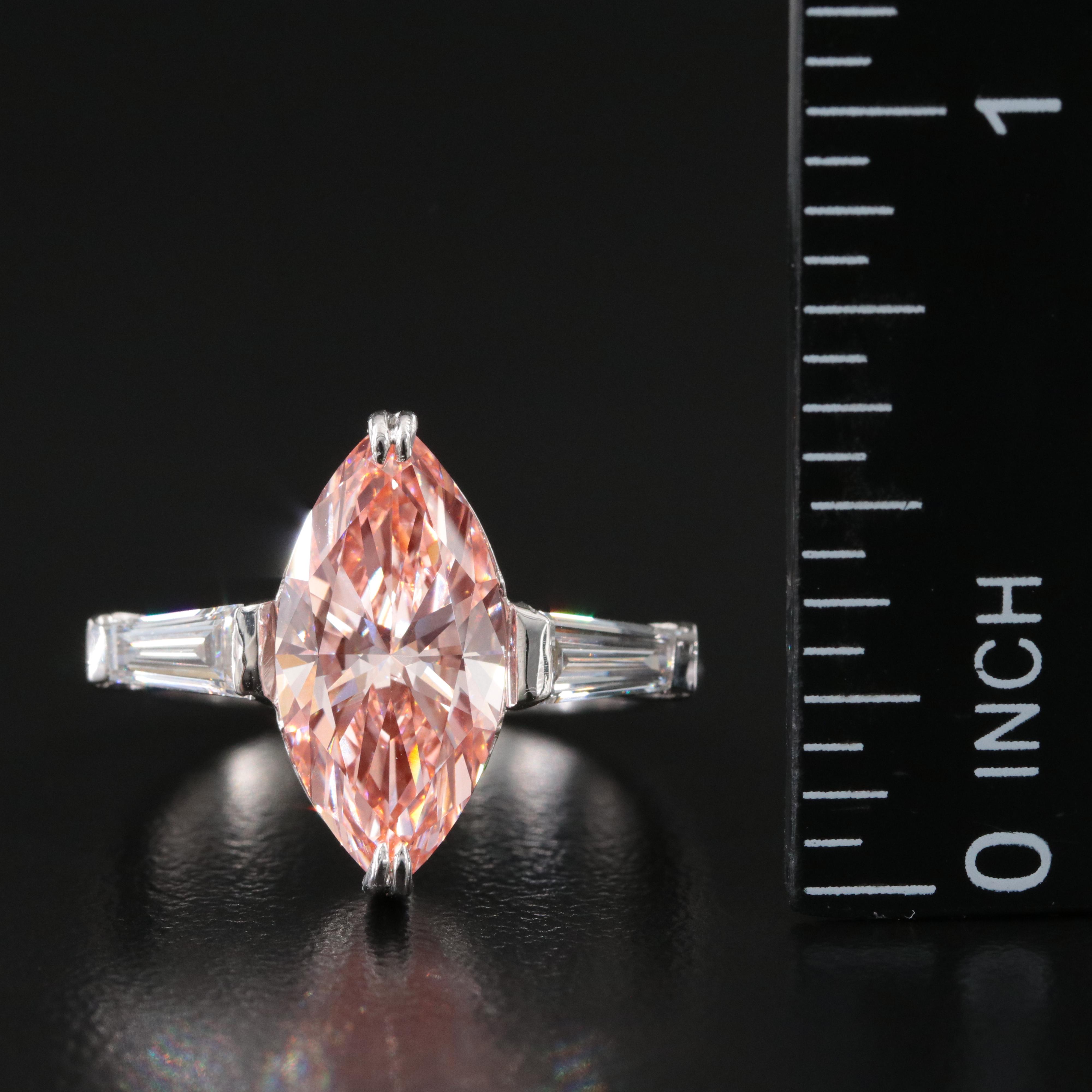 14K 3.45 CTW Lab Grown Diamond Ring with Fancy Pink Center and IGI Report